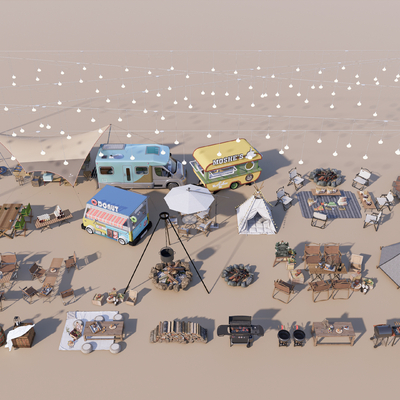  户外桌椅 露营 帐篷su模型 