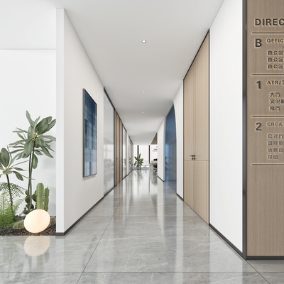  办公室过道 走廊su模型 