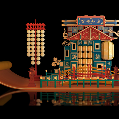  网红美陈 国潮舞台su模型 