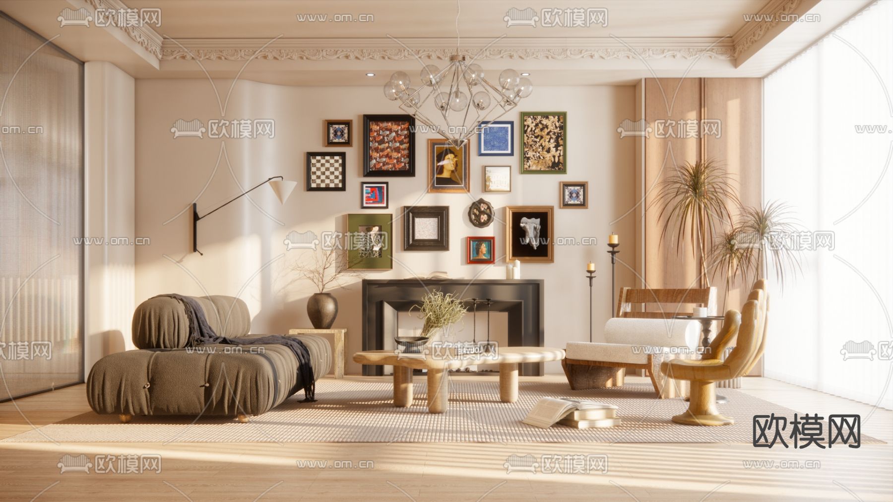 中古风客厅su模型下载（渲染图1）