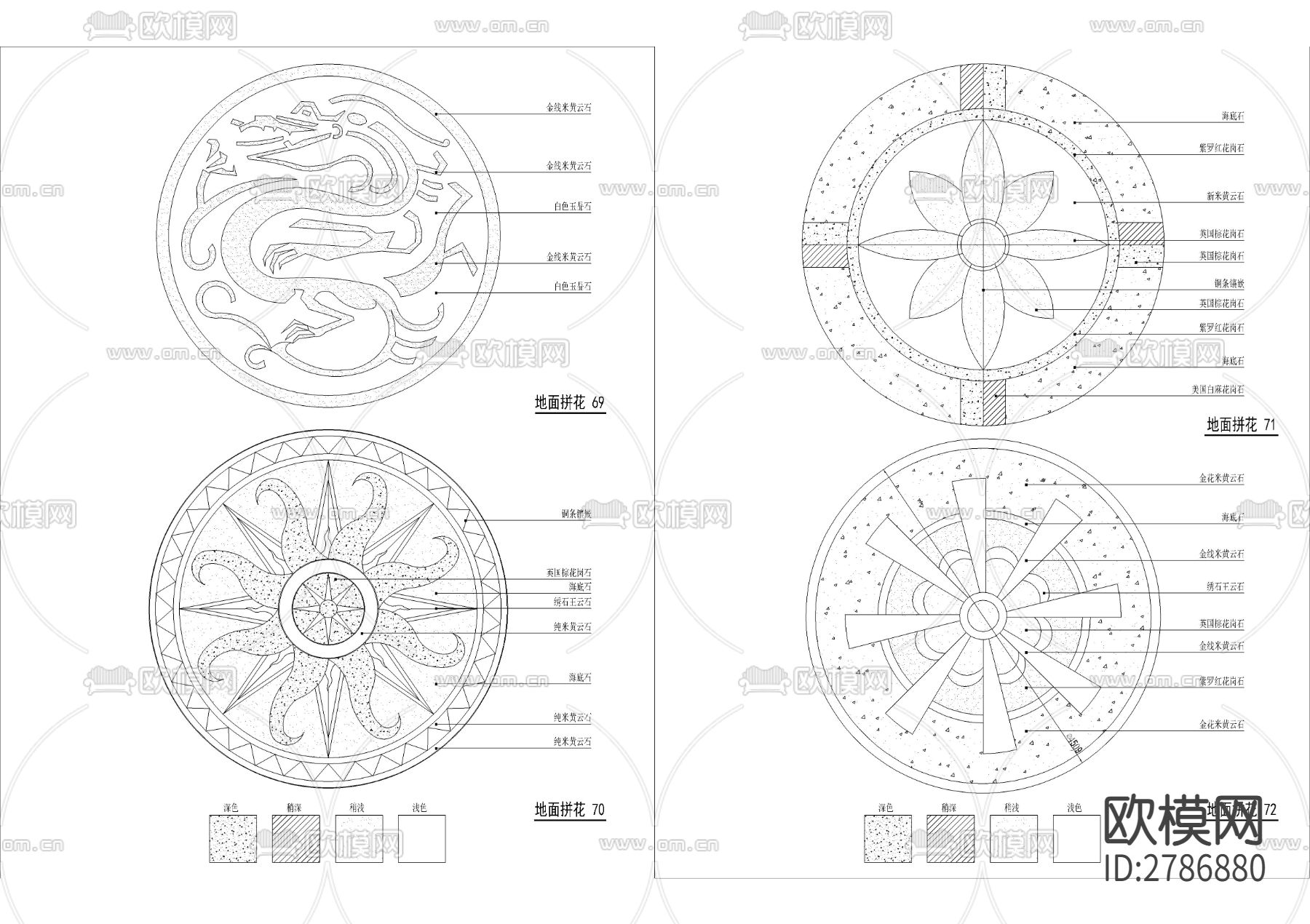 中式欧式地砖拼花CAD图库下载（渲染图8）
