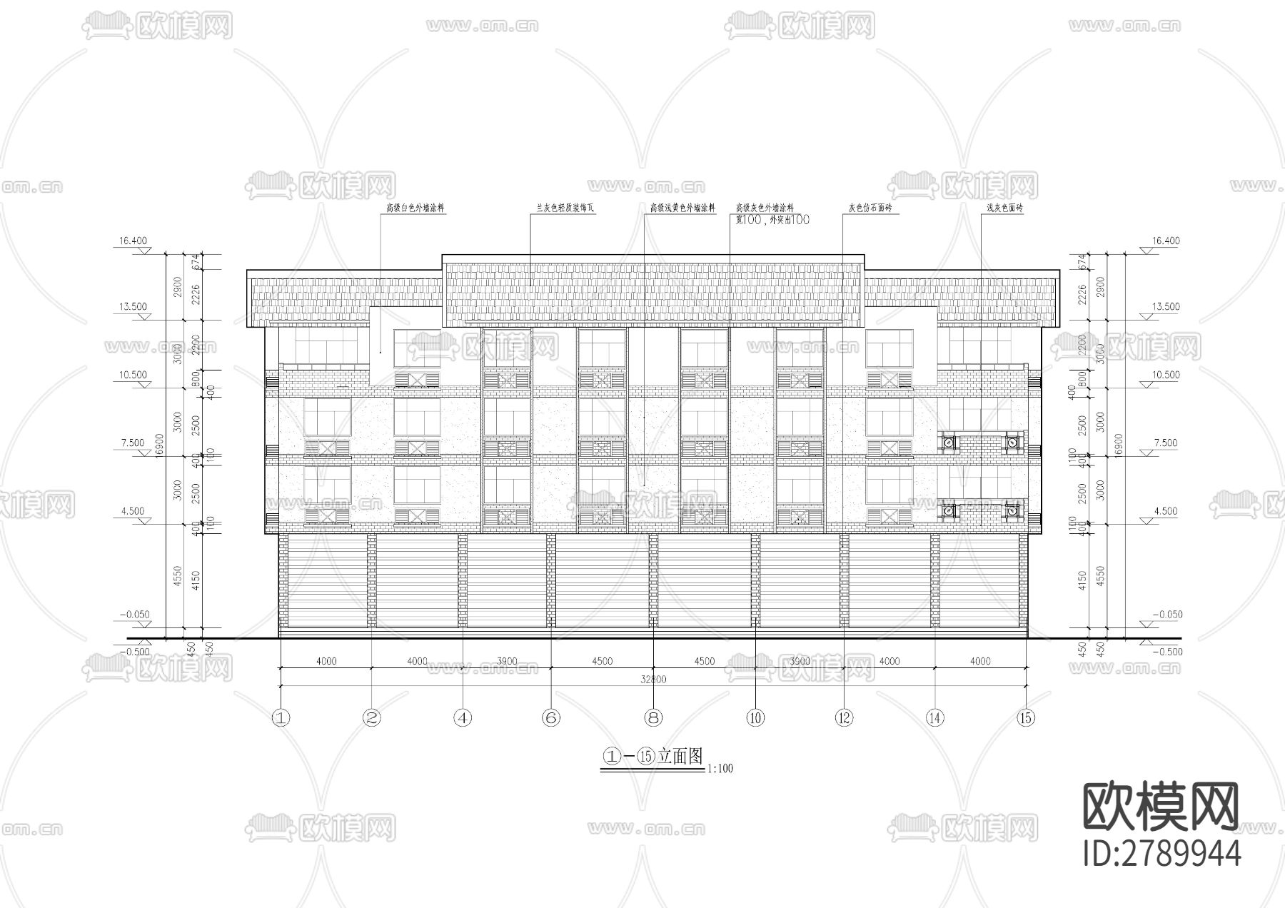 多层住宅楼全套建筑CAD施工图下载（渲染图1）