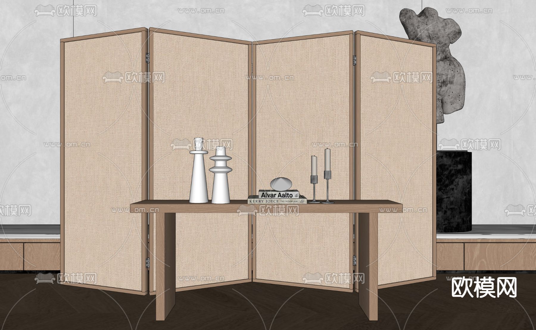 侘寂折叠屏风 隔断su模型下载（渲染图2）