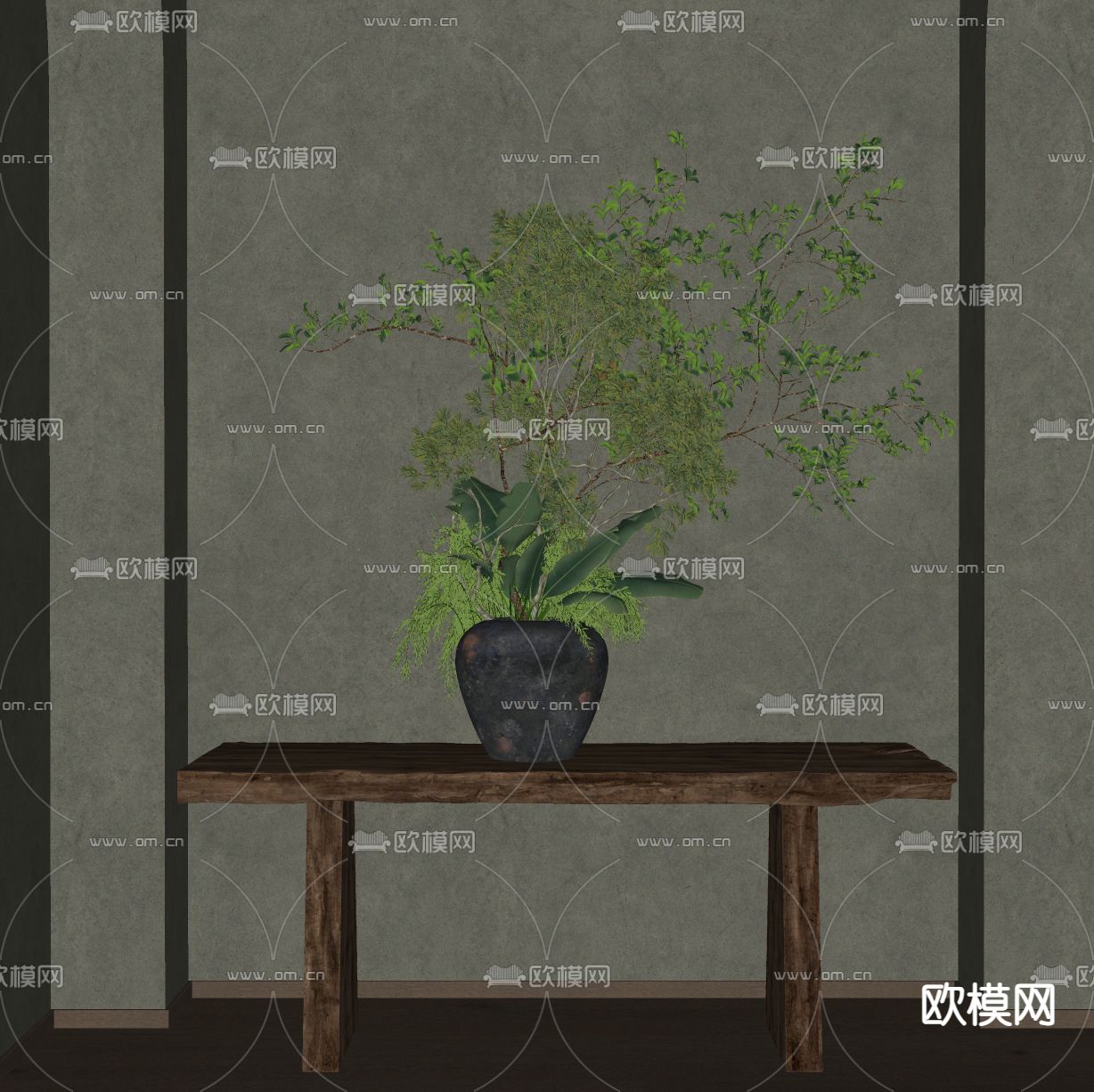 侘寂风盆景 盆栽su模型