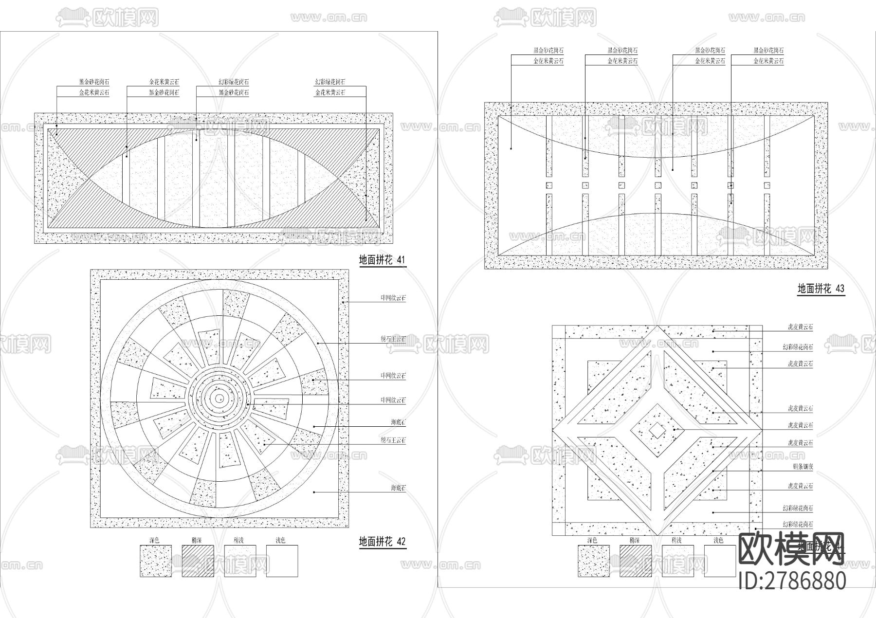 中式欧式地砖拼花CAD图库下载（渲染图2）