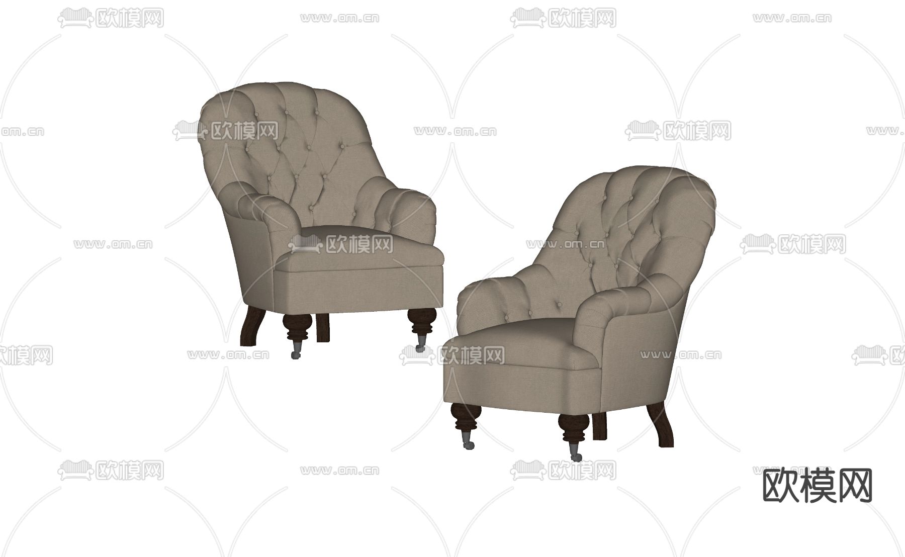 美式沙发椅su模型下载（渲染图2）