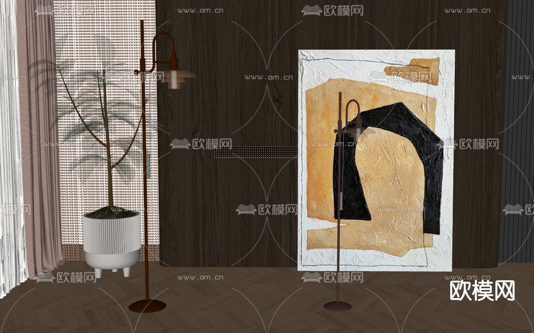 现代落地灯su模型下载（渲染图2）