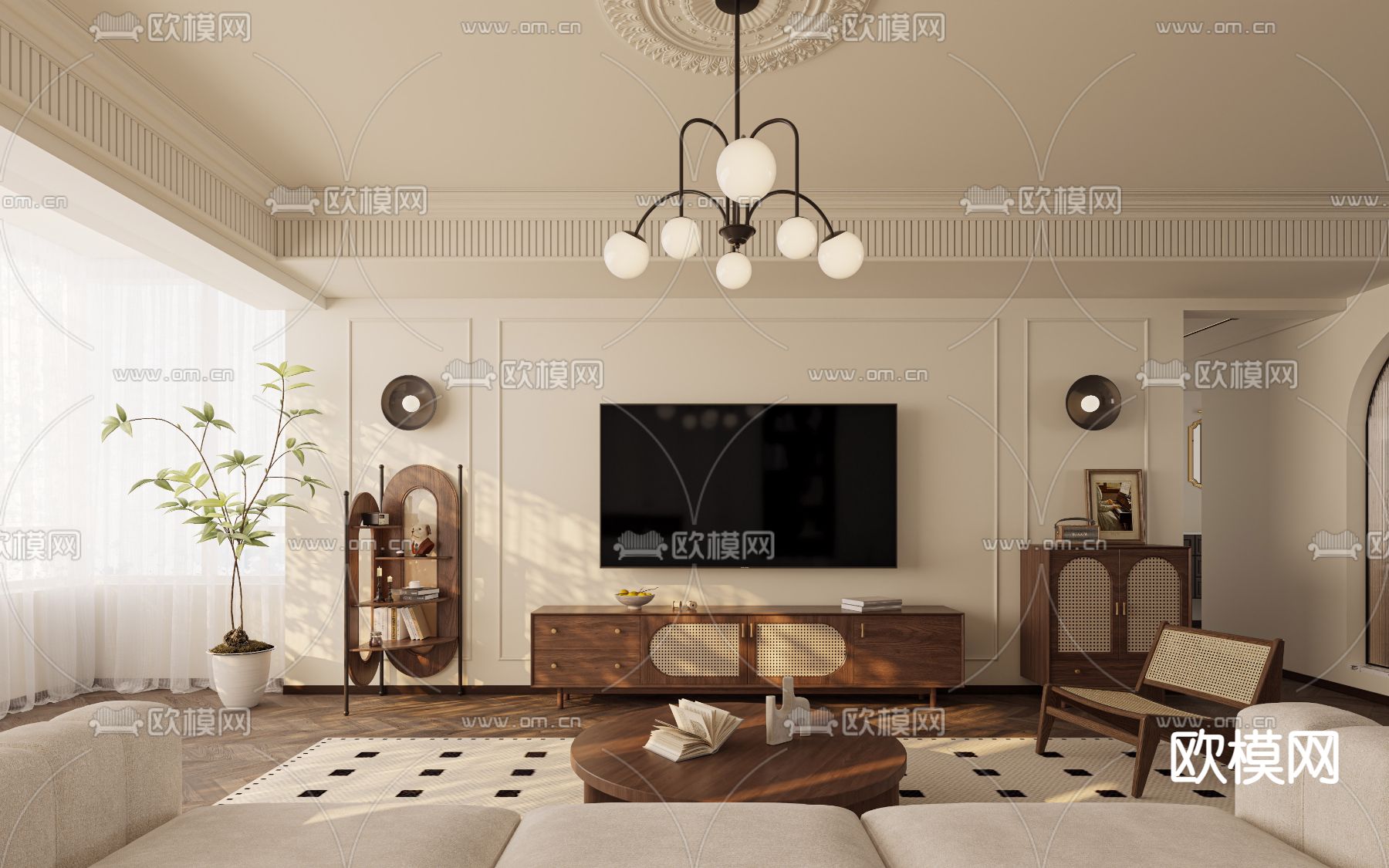 法式客厅 餐厅3d模型下载（渲染图2）