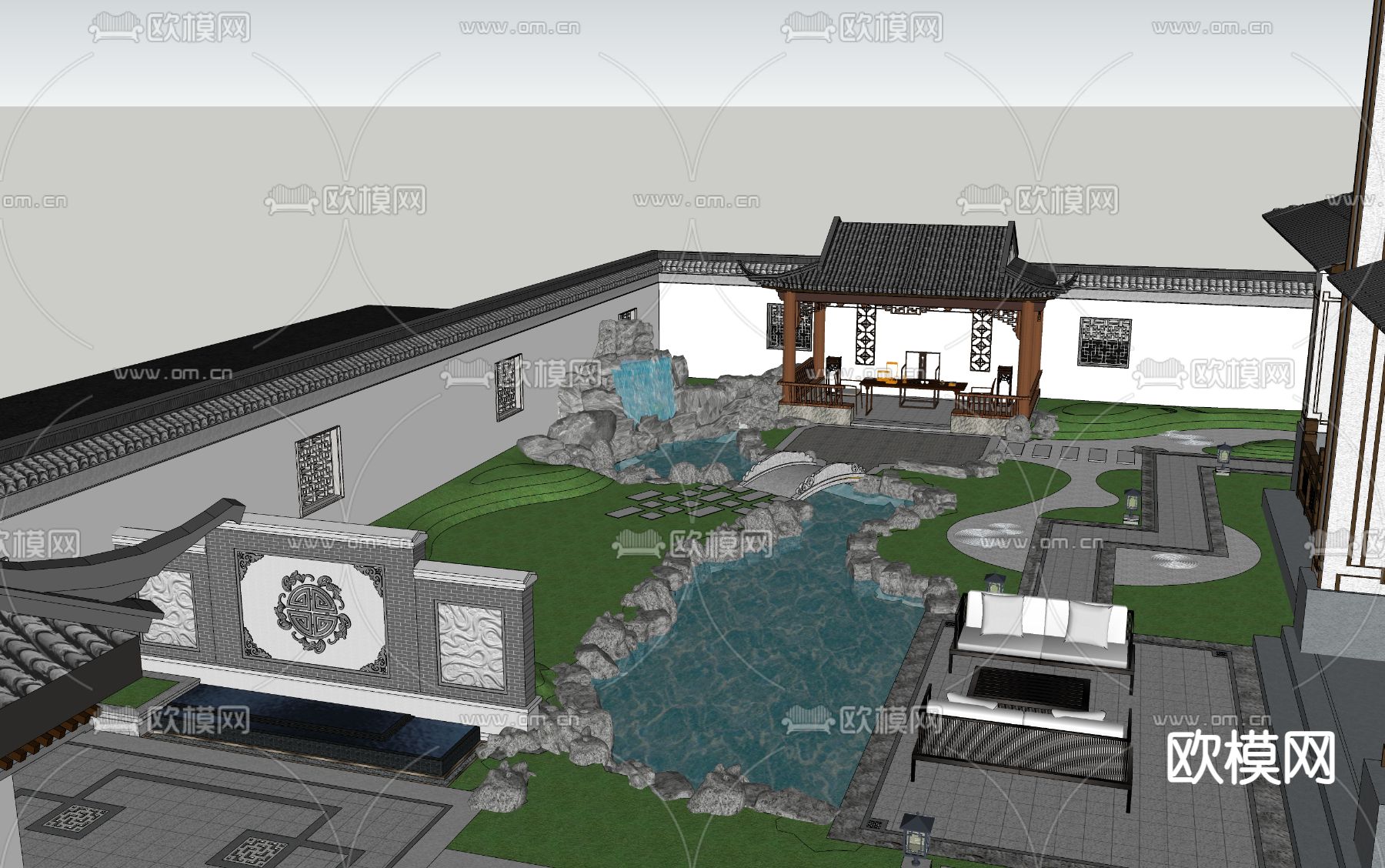 中式庭院su模型下载（渲染图1）