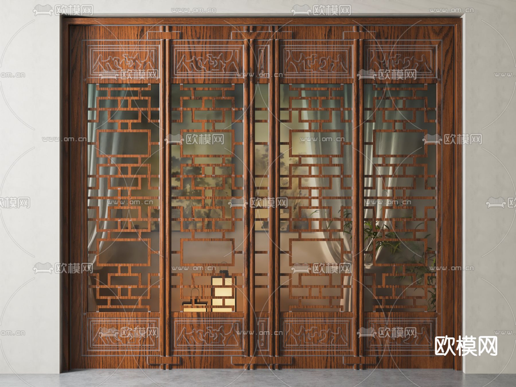 新中式屏风 隔断3d模型下载