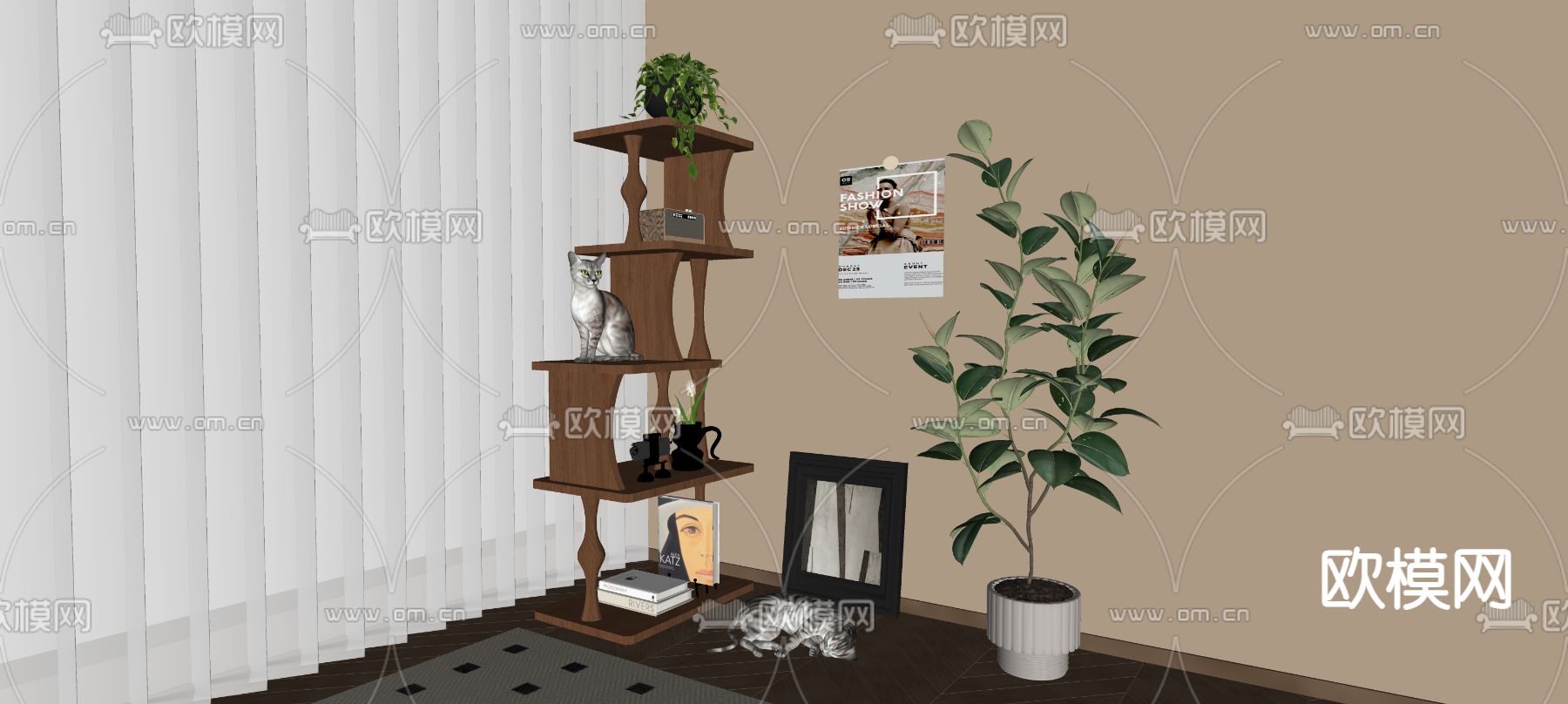 中古风猫爬架su模型下载（渲染图2）