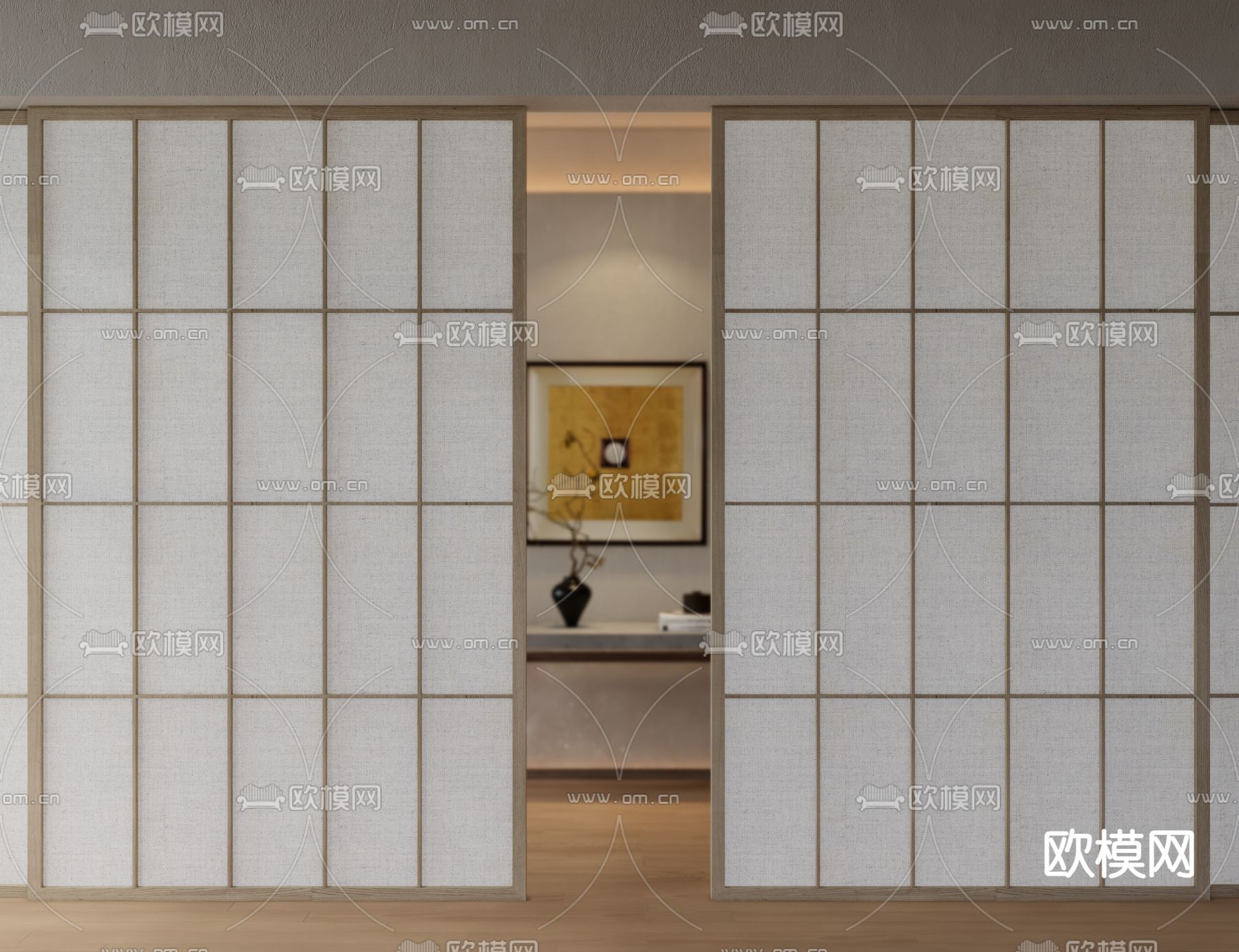 日式移门 隔断su模型下载（渲染图1）
