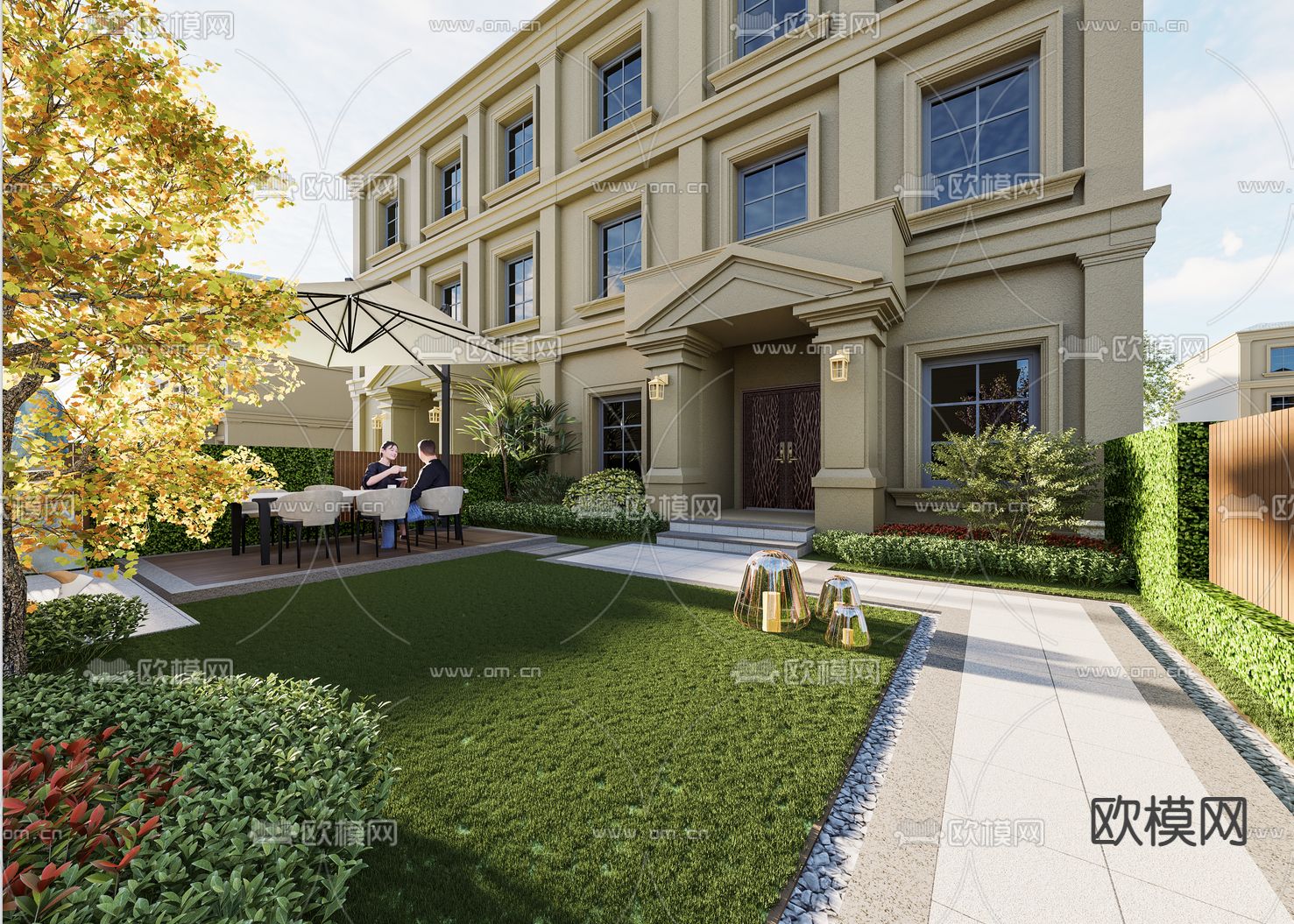 现代花园庭院su模型下载（渲染图2）