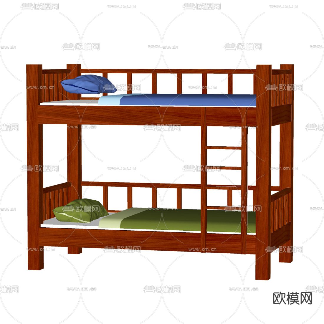 上下铺 高低床 双层床su模型下载（渲染图2）