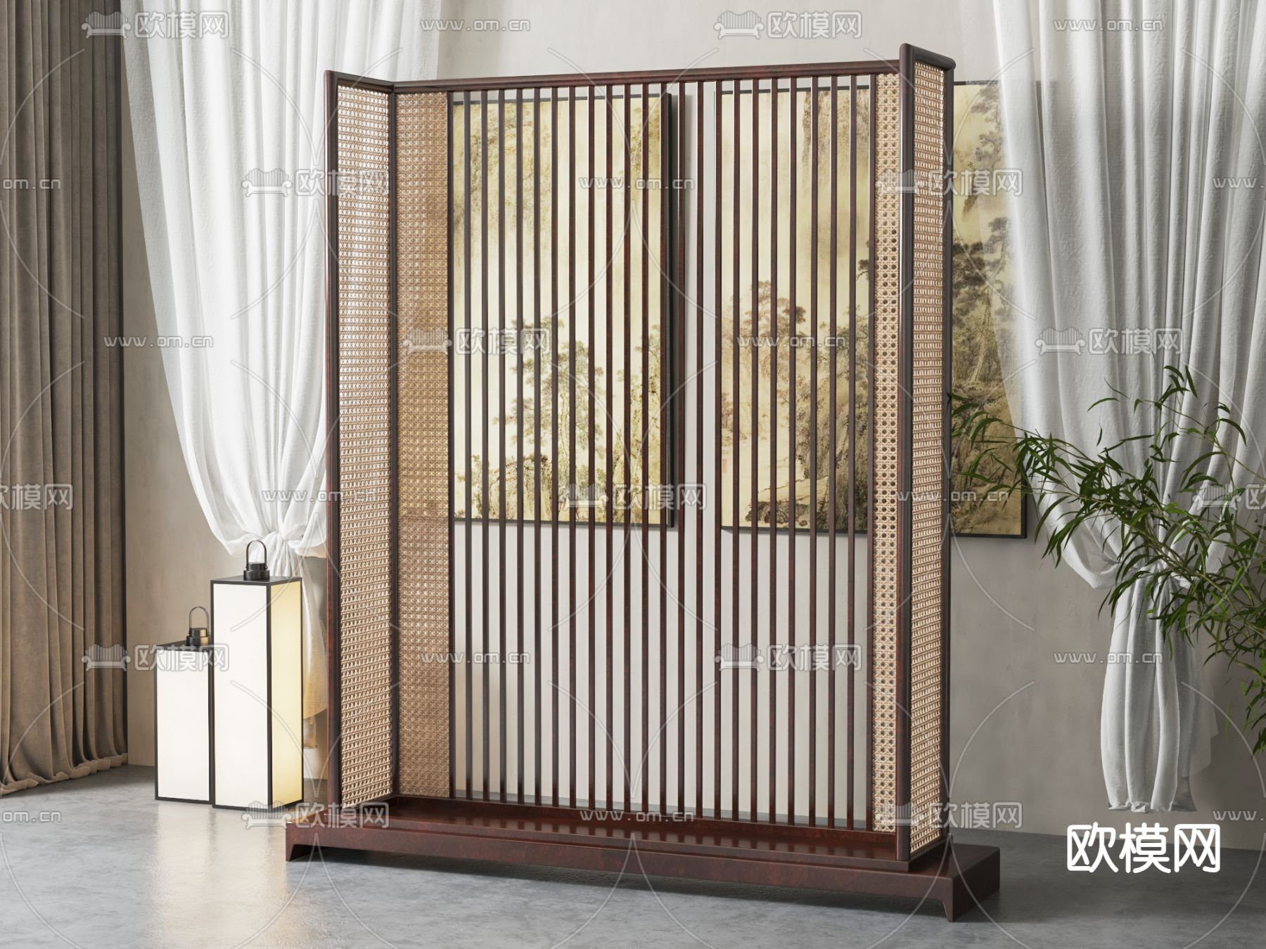 新中式屏风 隔断3d模型下载