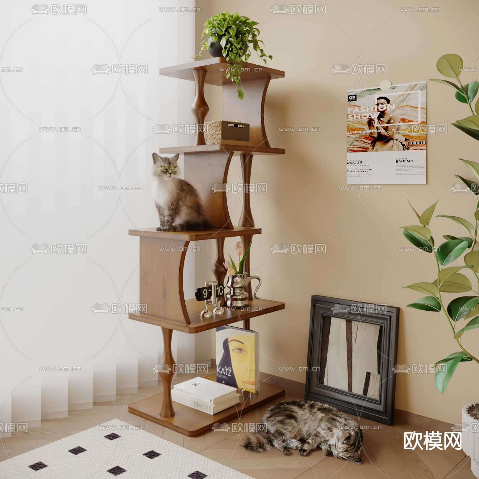 中古风猫爬架su模型下载（渲染图1）