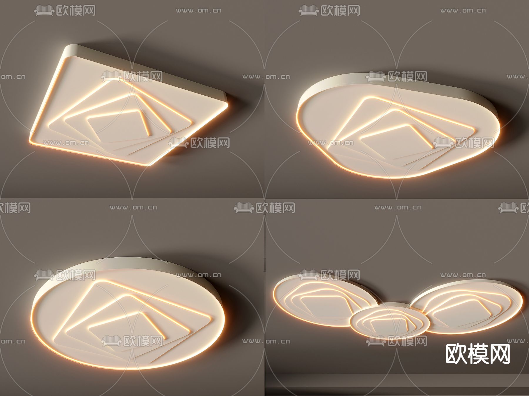 现代吸顶灯su模型下载（渲染图1）