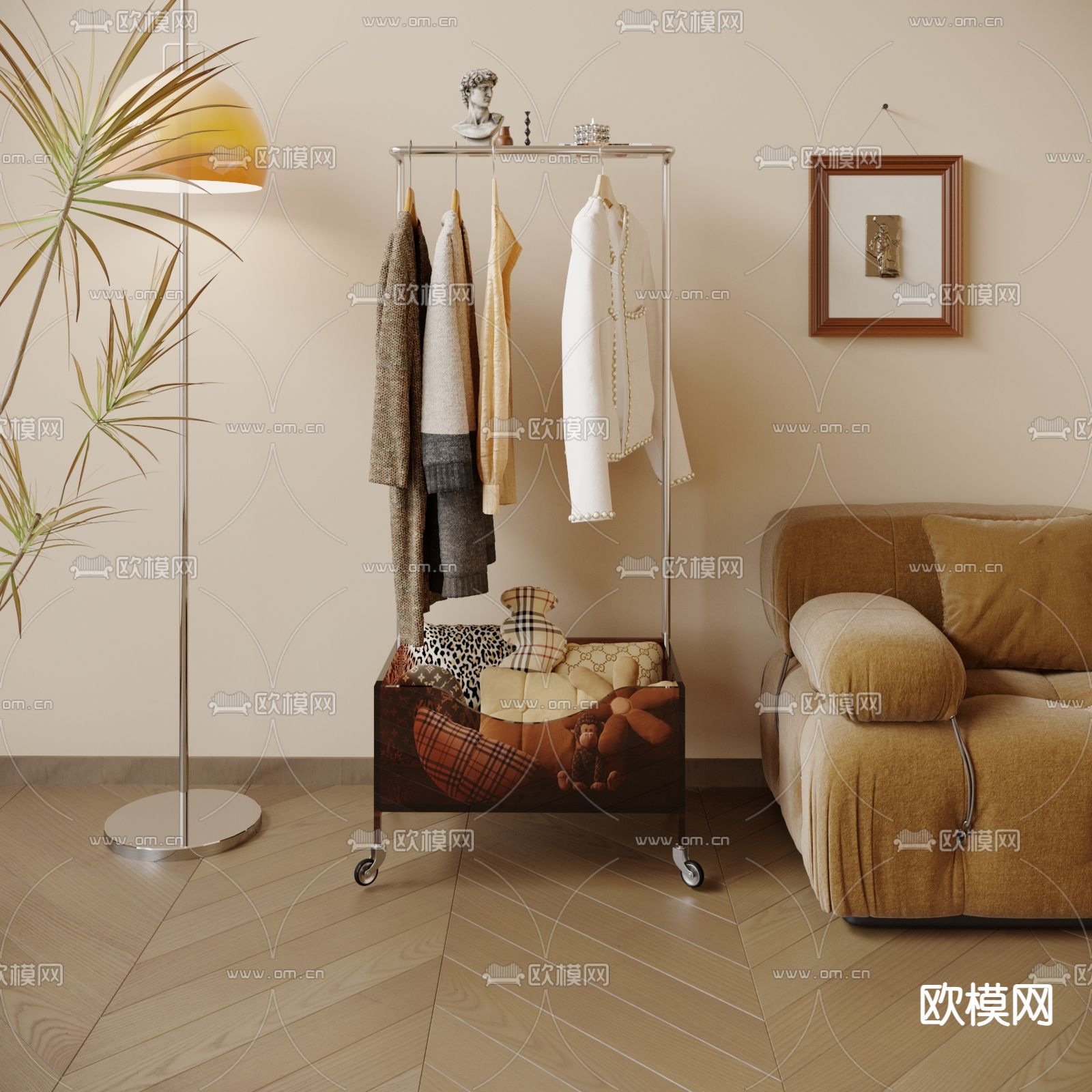 中古风挂衣架 置物架3d模型下载