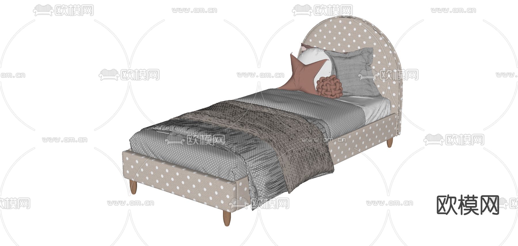 现代儿童床su模型下载（渲染图3）