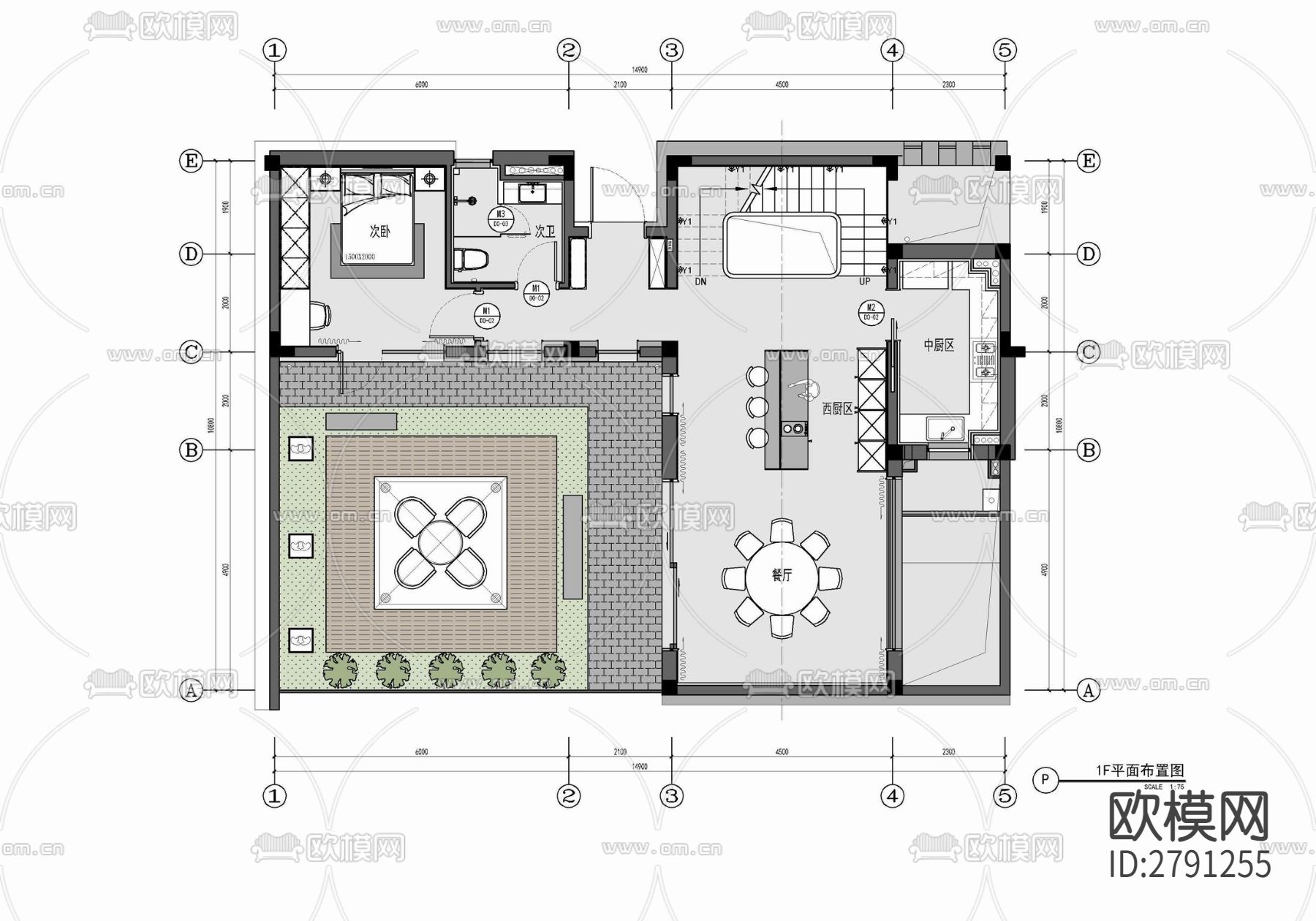 四层小别墅家装室内CAD施工图下载（渲染图1）