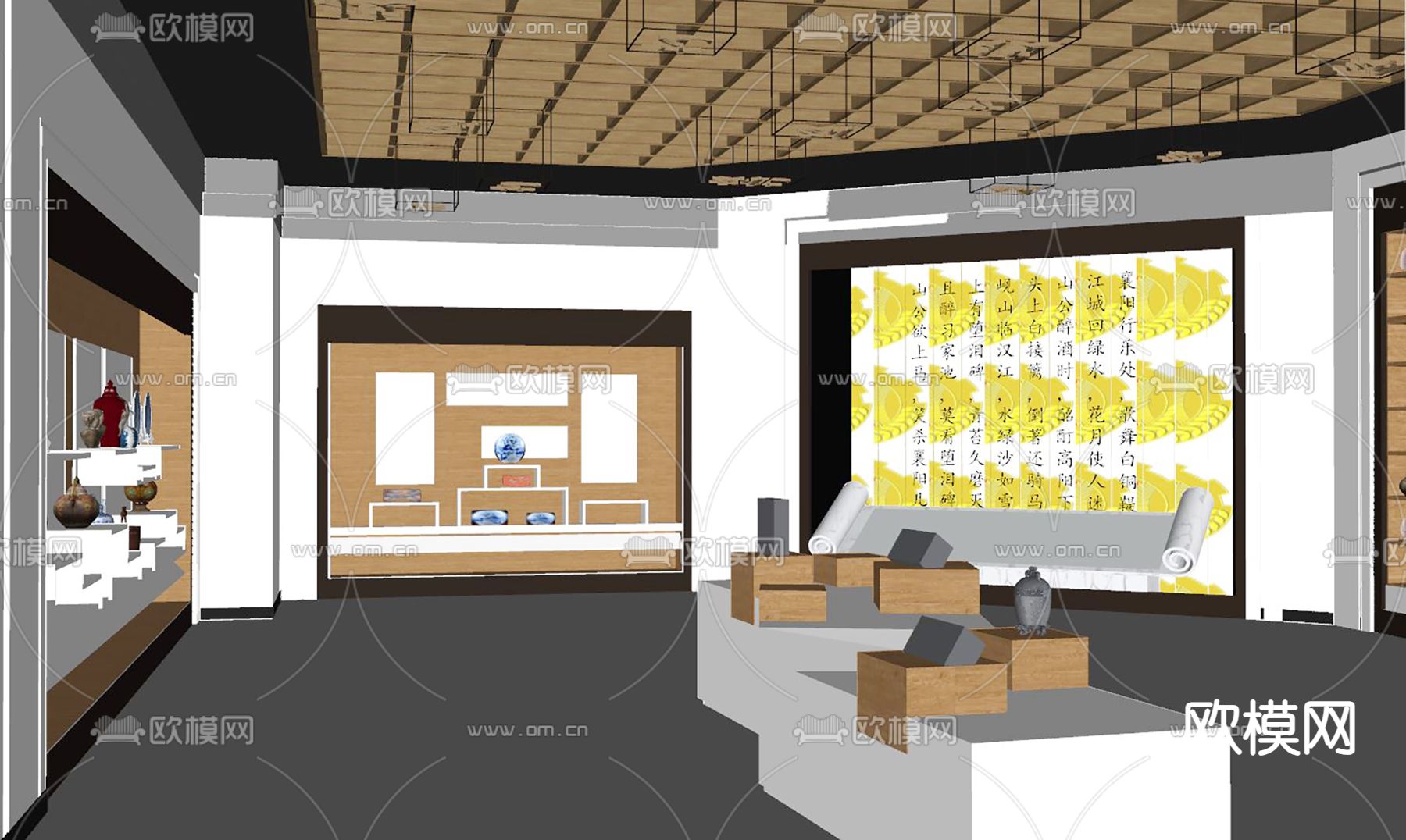 新中式非遗展厅su模型下载（渲染图2）