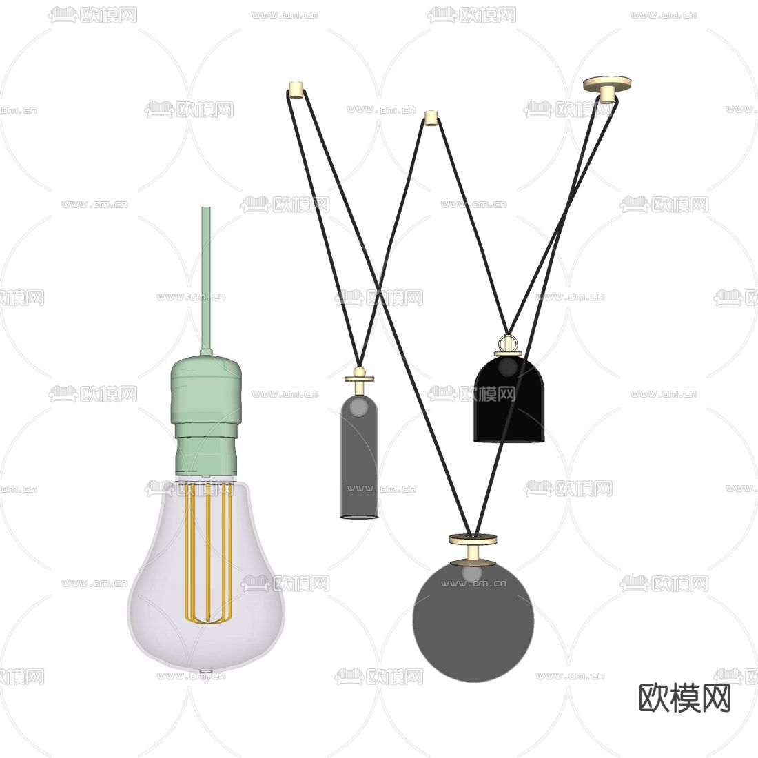 现代玻璃吊灯su模型下载（渲染图2）