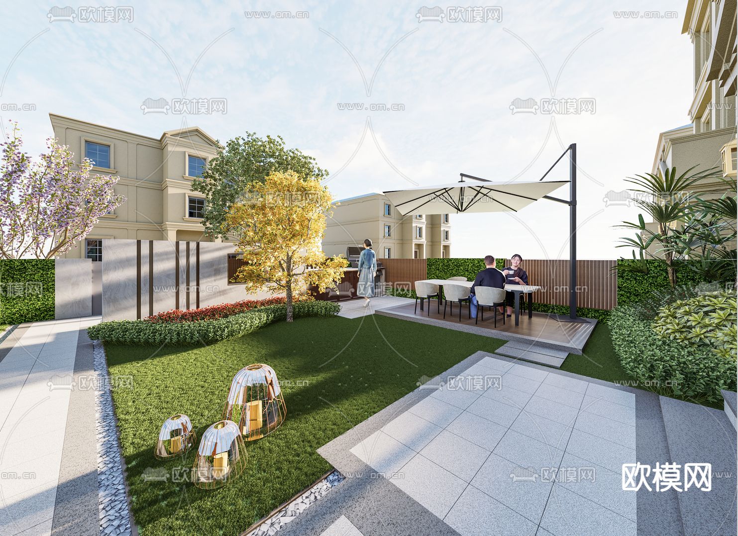 现代花园庭院su模型下载（渲染图1）