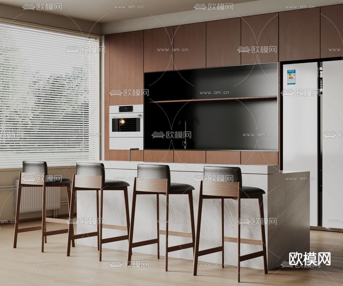 侘寂餐桌椅 吧台3d模型下载
