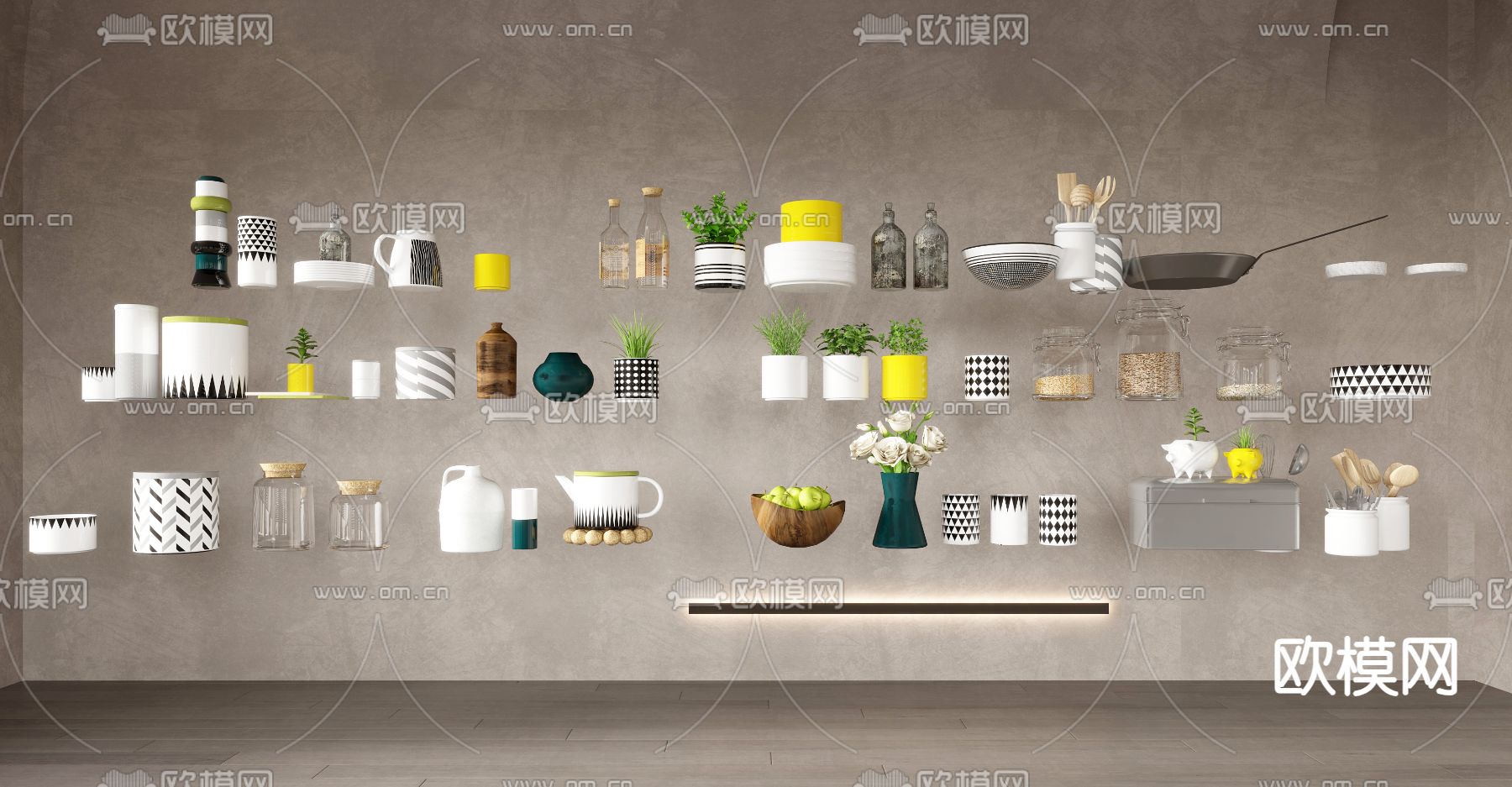 厨房摆件 盆栽 调味瓶3d模型下载