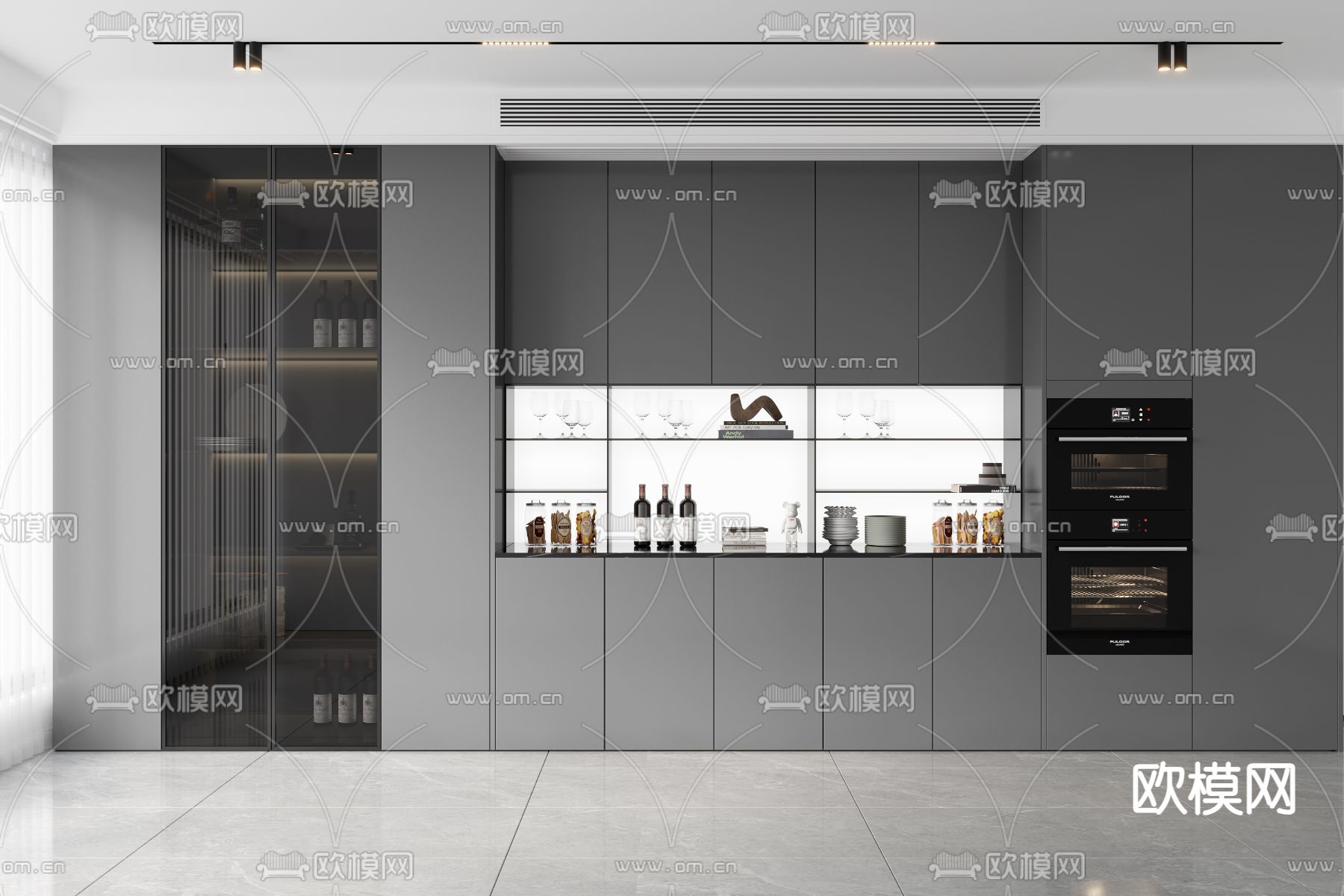 高级灰酒柜3d模型下载