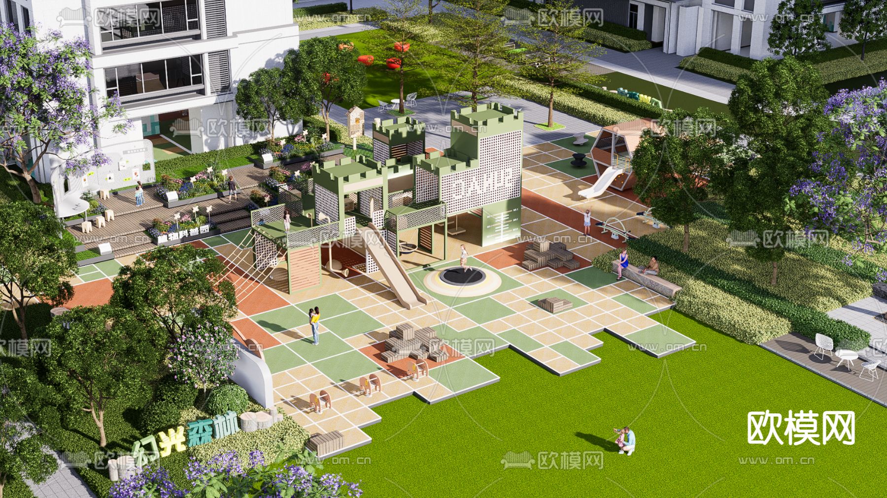 现代儿童游乐区su模型下载（渲染图3）