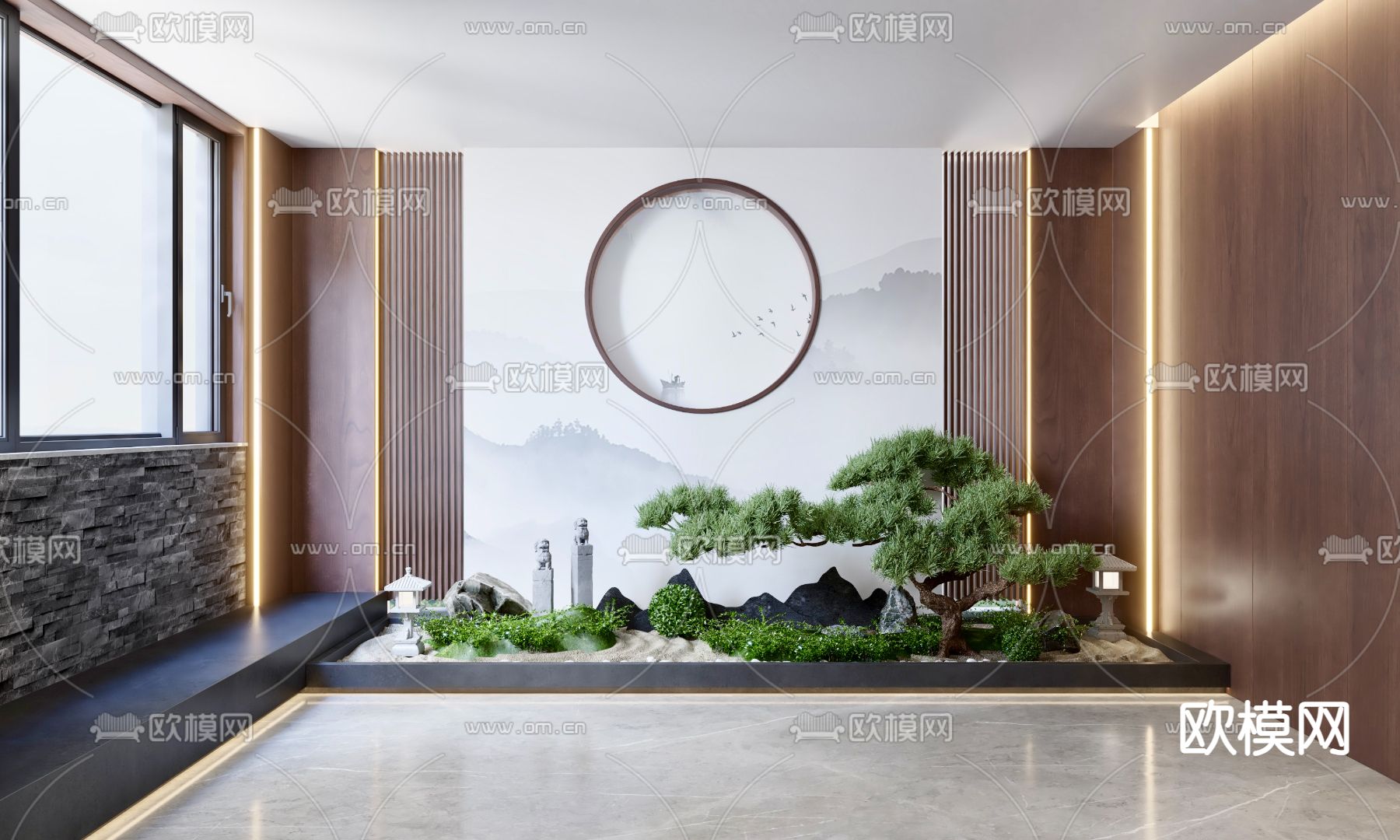 新中式茶室3d模型下载（渲染图3）