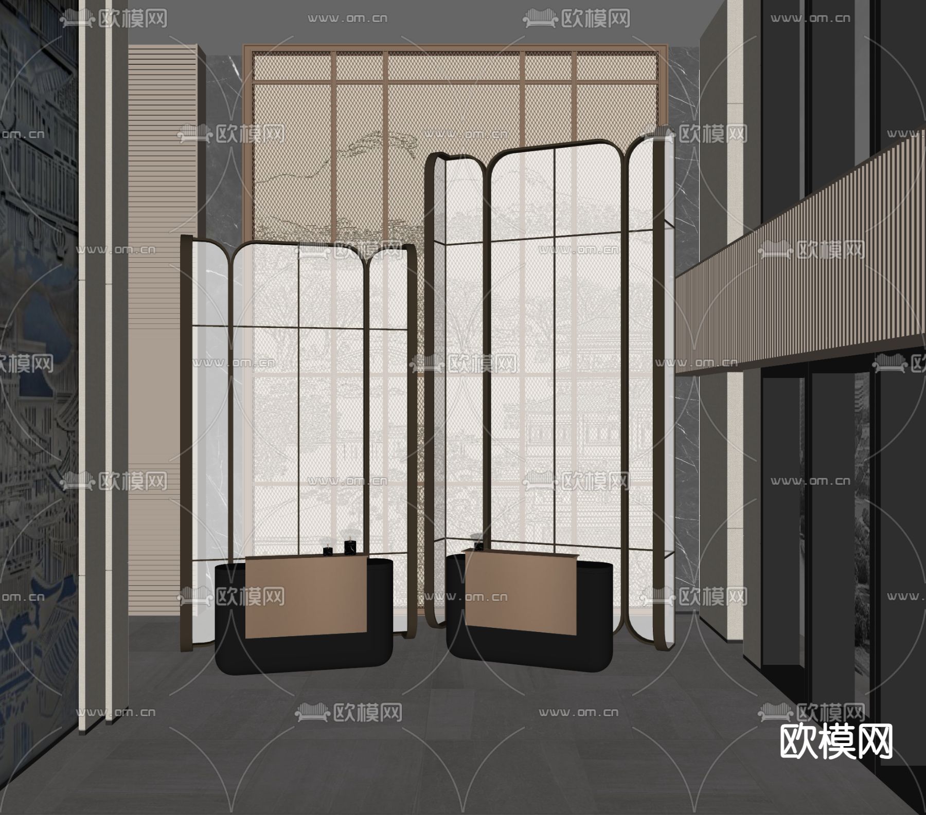 玻璃屏风 隔断su模型下载（渲染图3）