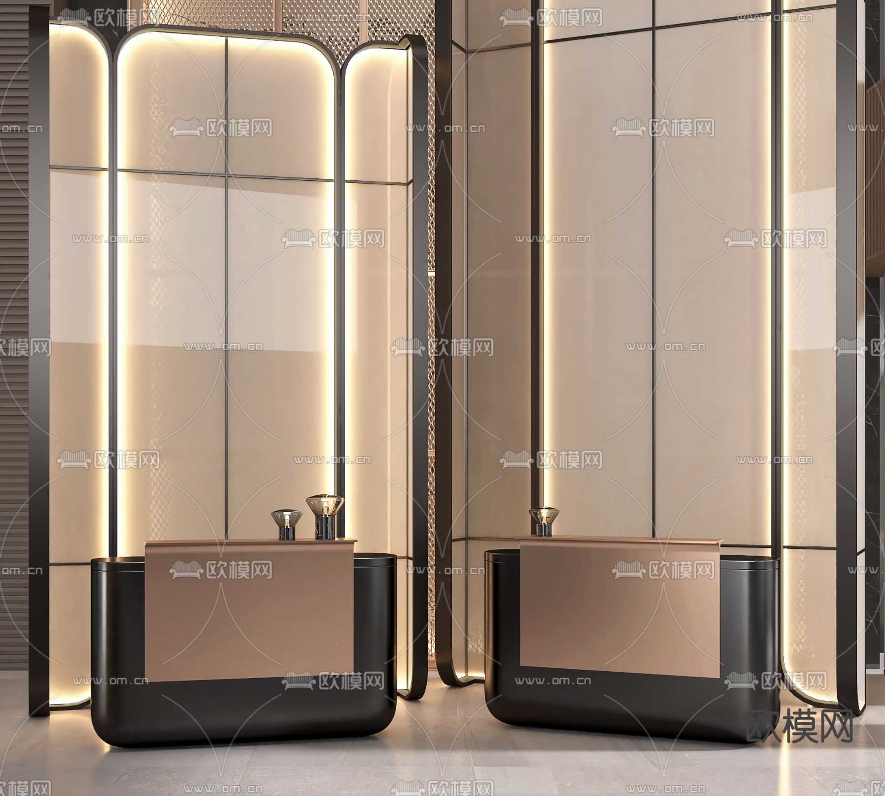 新中式前台 接待大厅3d模型下载（渲染图2）