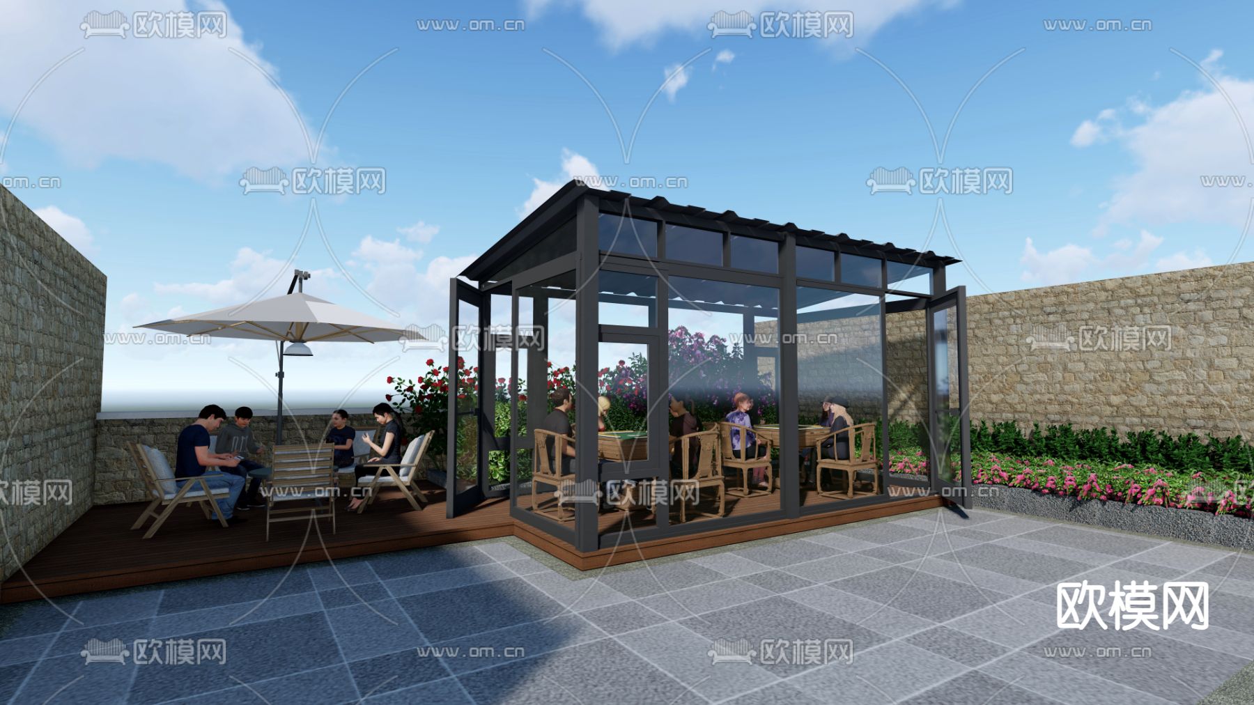 现代阳光房 玻璃房su模型下载（渲染图1）