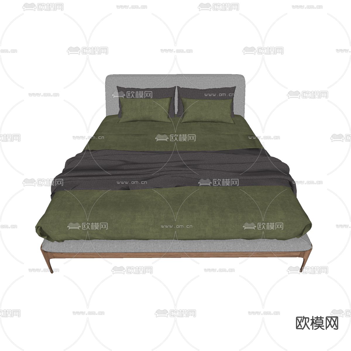 现代双人床su模型下载（渲染图2）