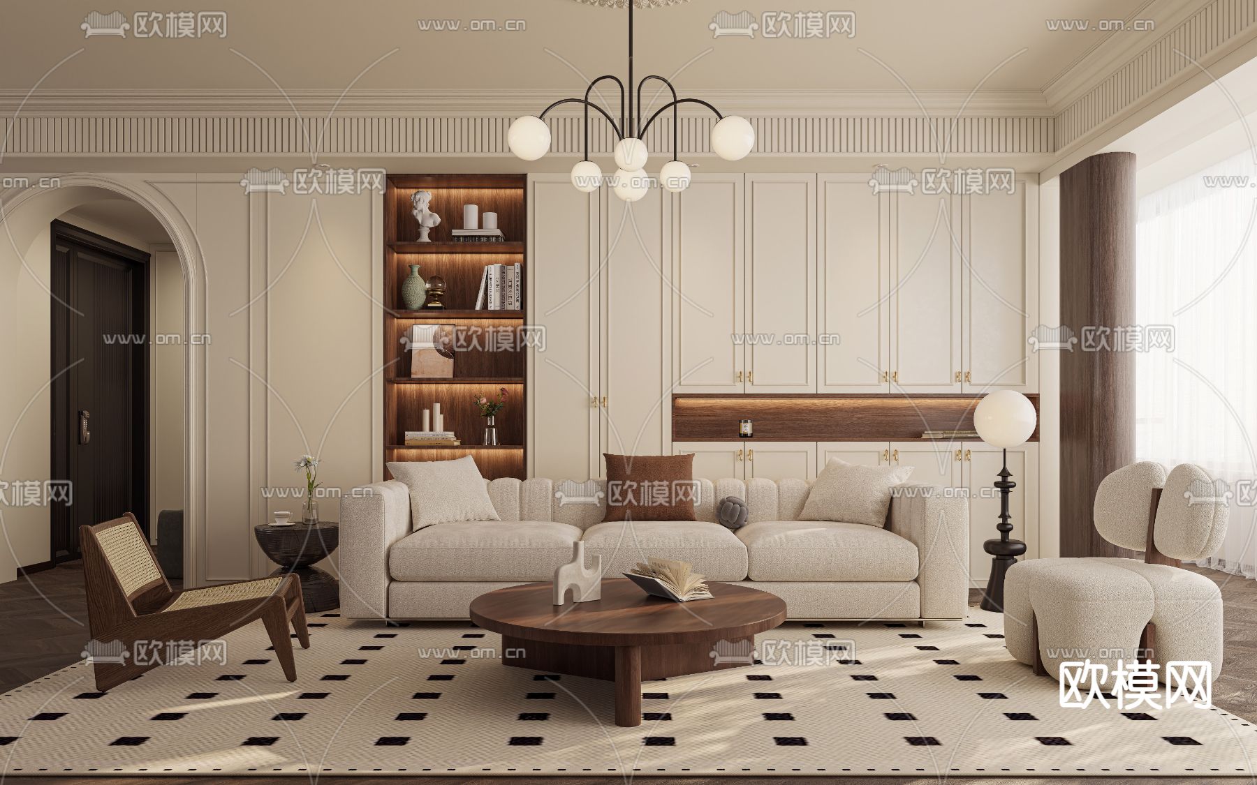 法式客厅 餐厅3d模型下载（渲染图1）