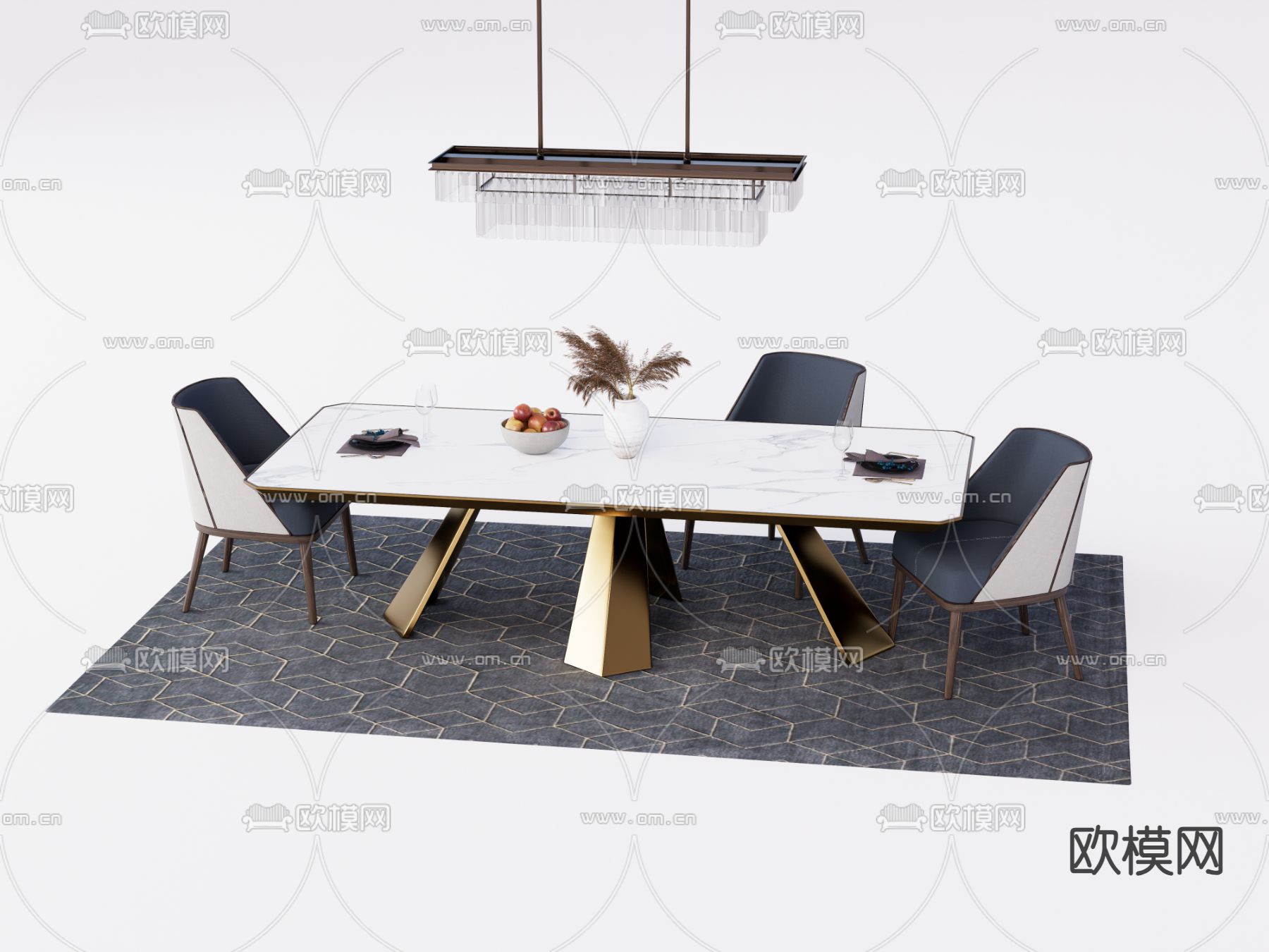 轻奢餐桌椅su模型下载（渲染图1）