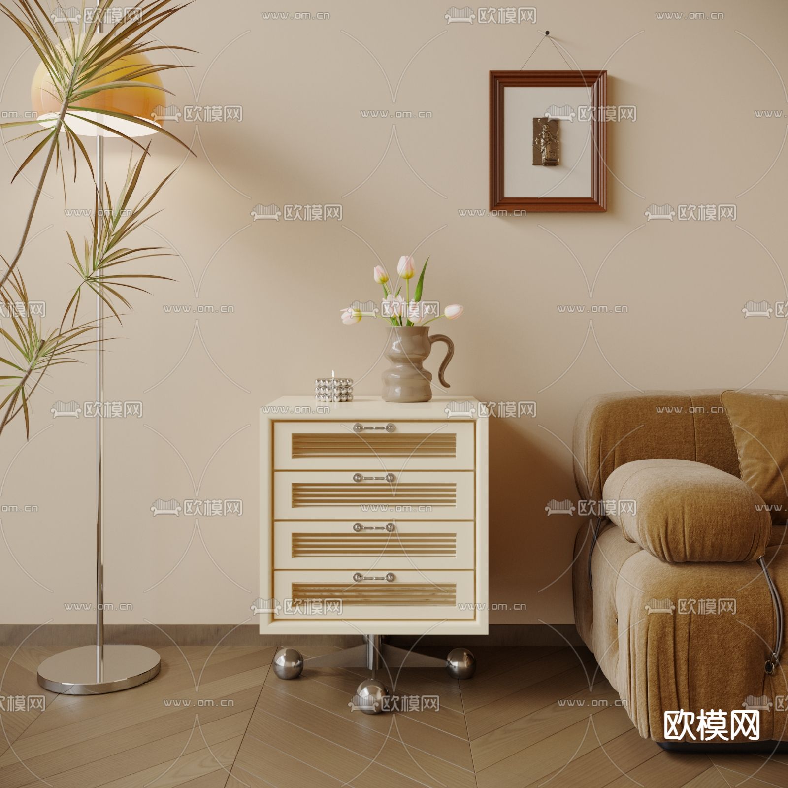 奶油风斗柜 边柜3d模型下载