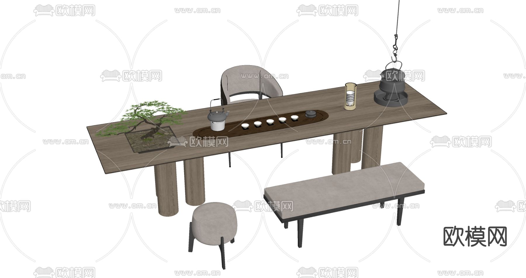 中式茶台 茶桌su模型下载