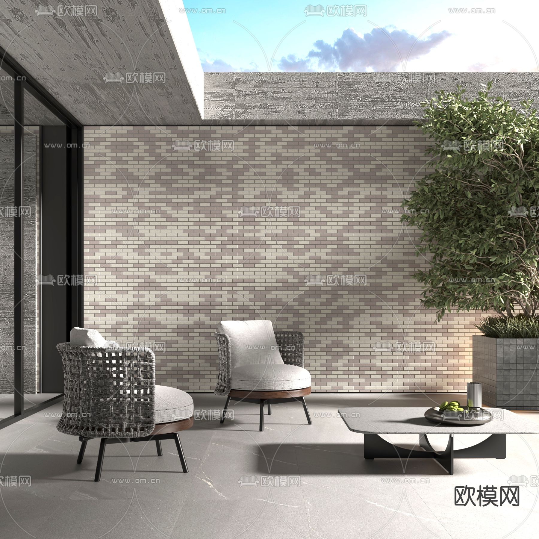 藤编户外椅su模型下载（渲染图1）