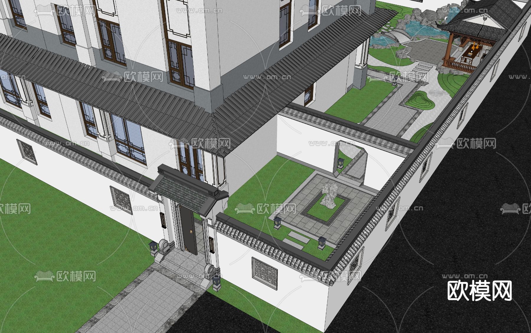 中式庭院su模型下载（渲染图2）