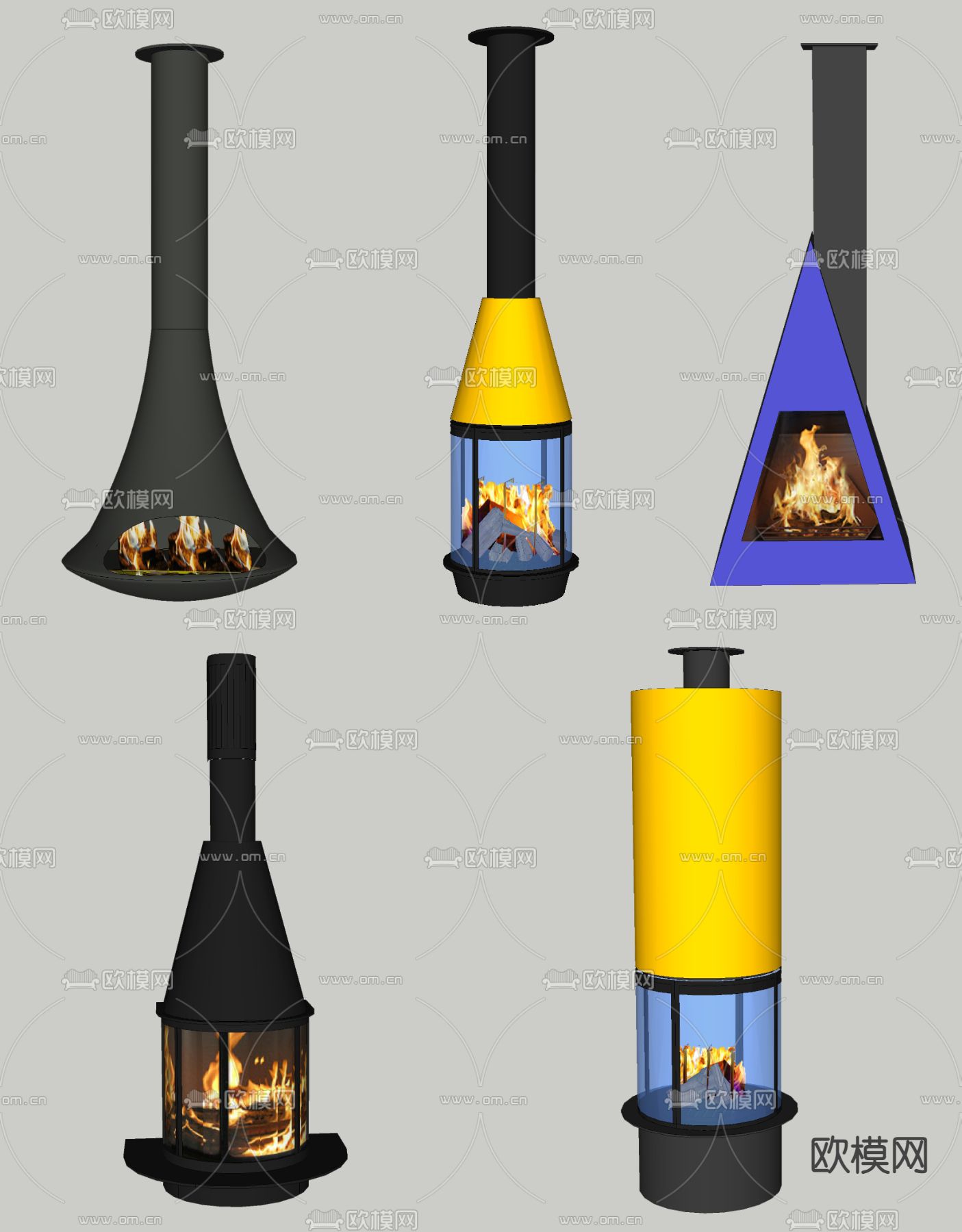 悬挂壁炉su模型下载