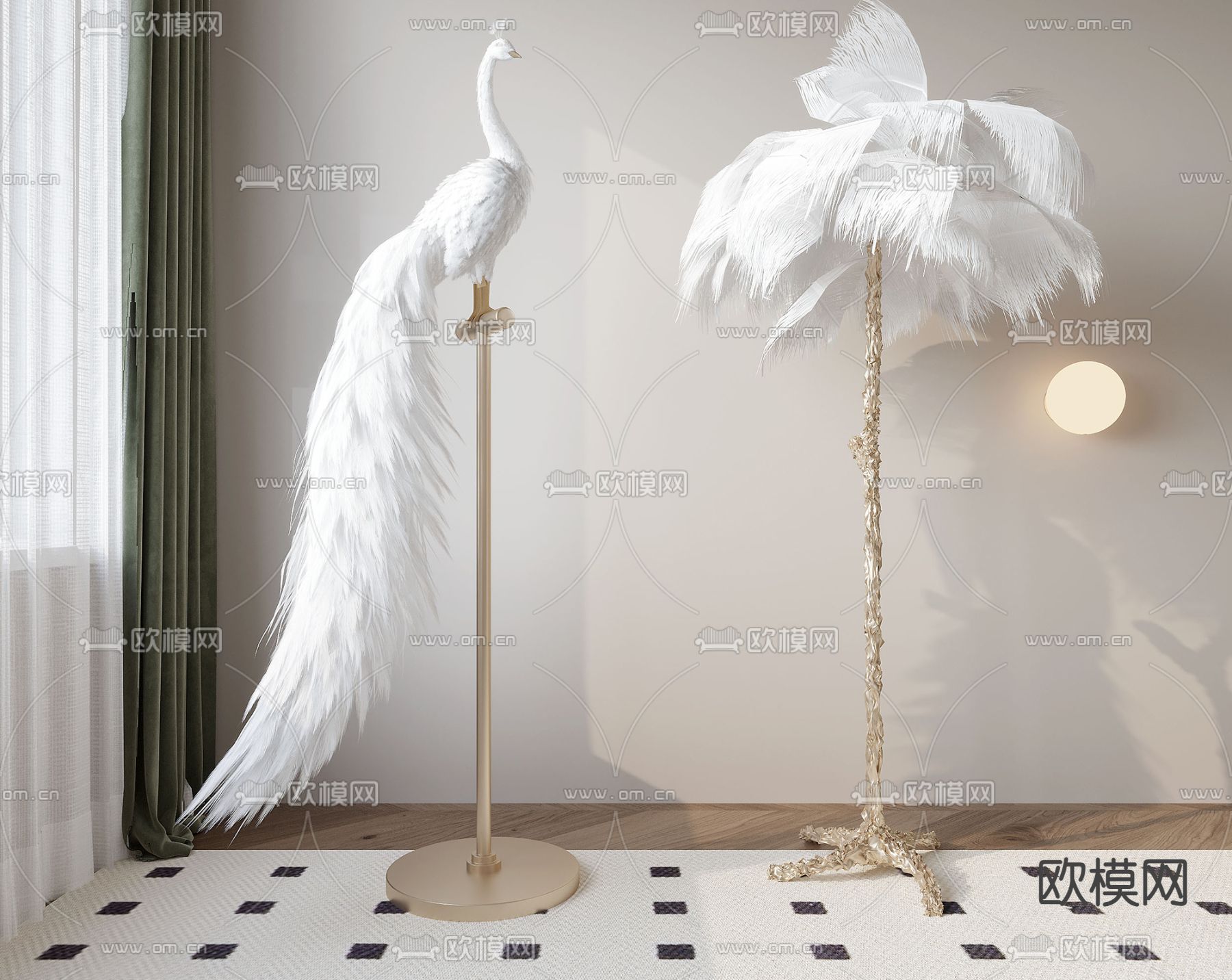 羽毛落地灯 孔雀落地灯su模型下载（渲染图1）