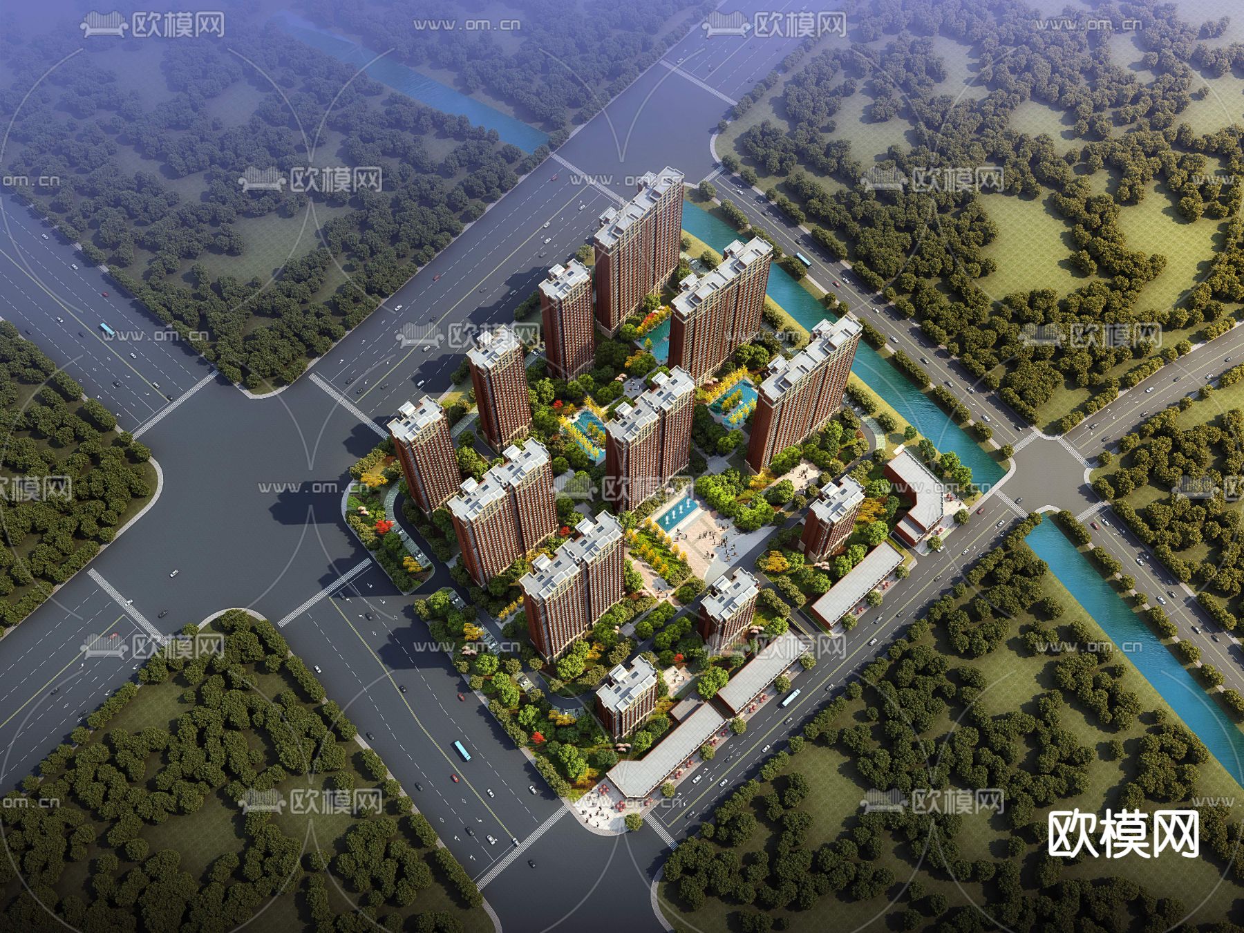 住宅楼鸟瞰3d模型下载