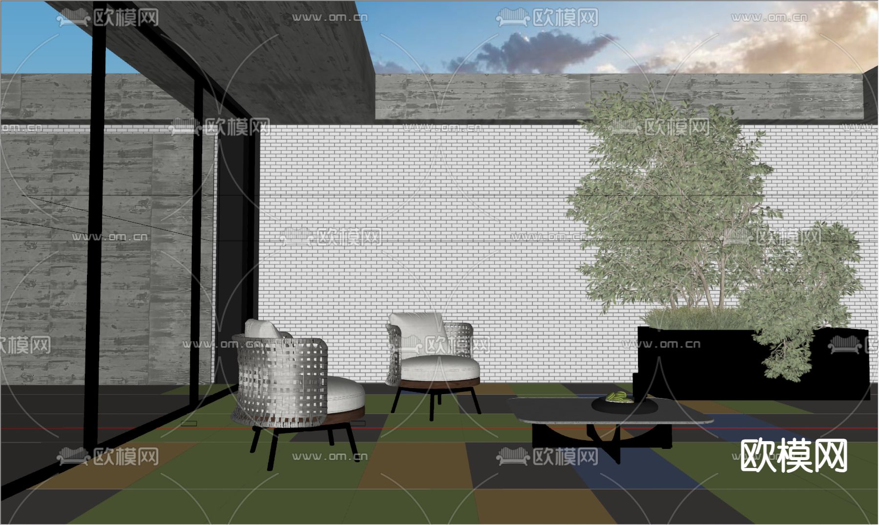 藤编户外椅su模型下载（渲染图2）
