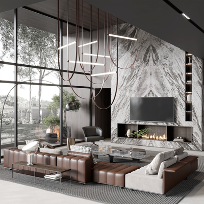  现代别墅大堂su模型 