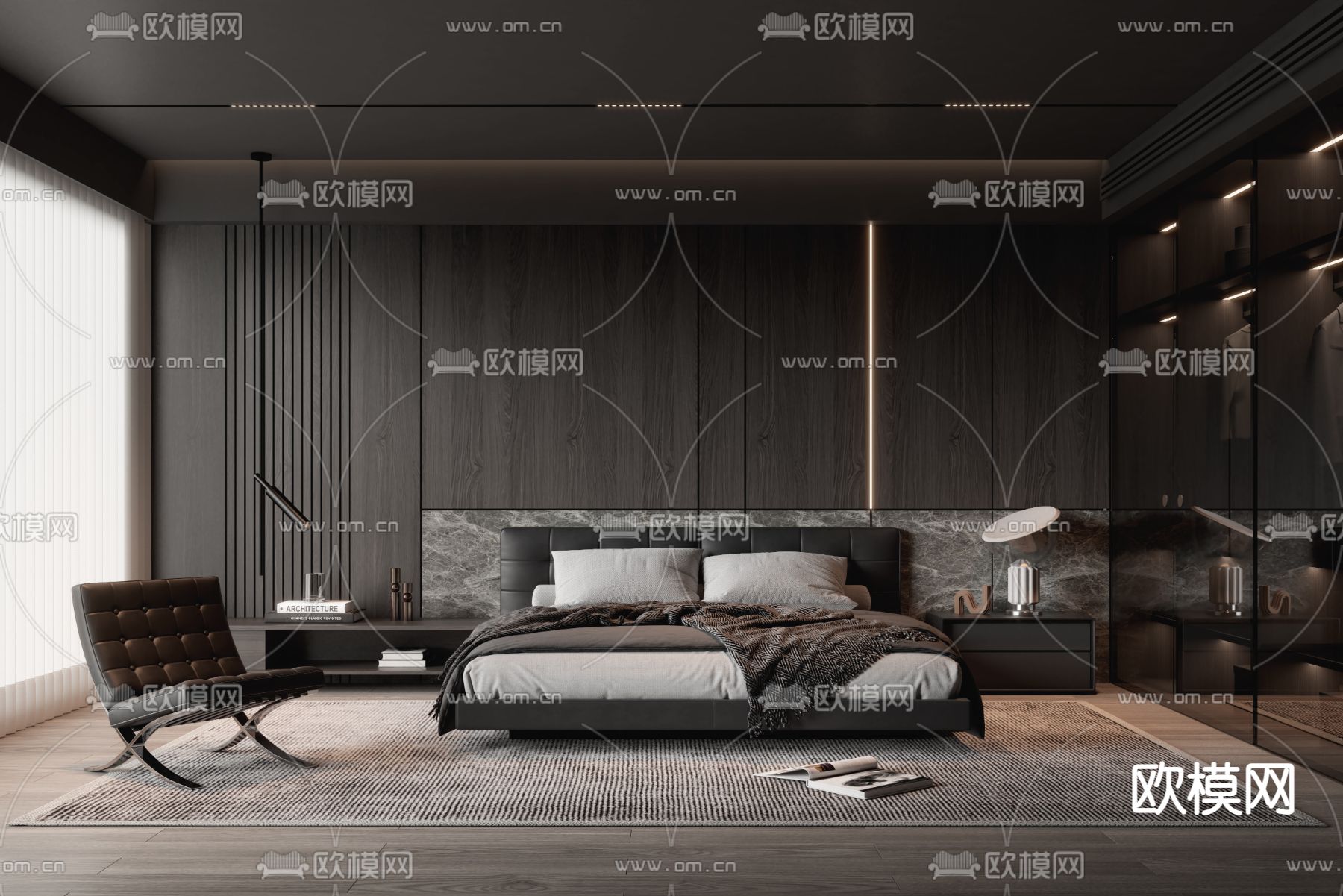 暗黑风卧室 主人房su模型下载（渲染图1）