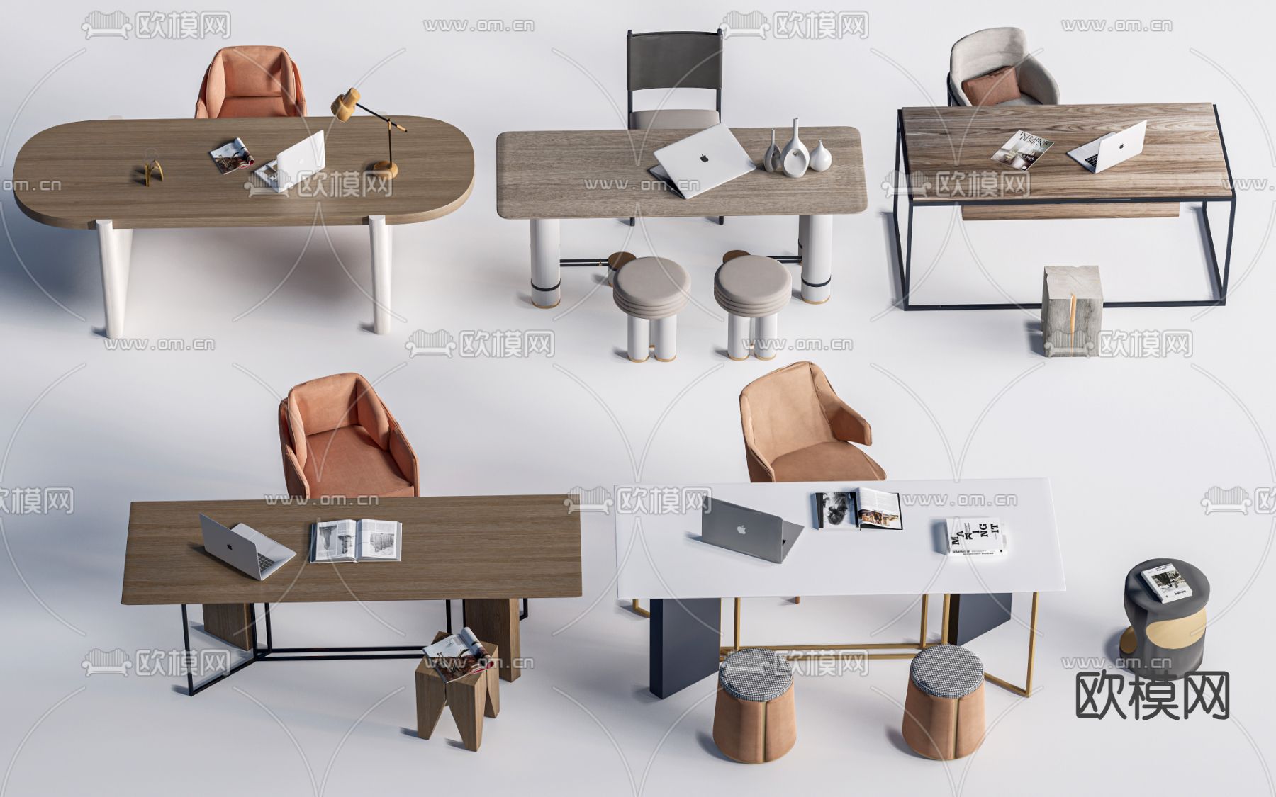 现代书桌椅su模型下载（渲染图1）