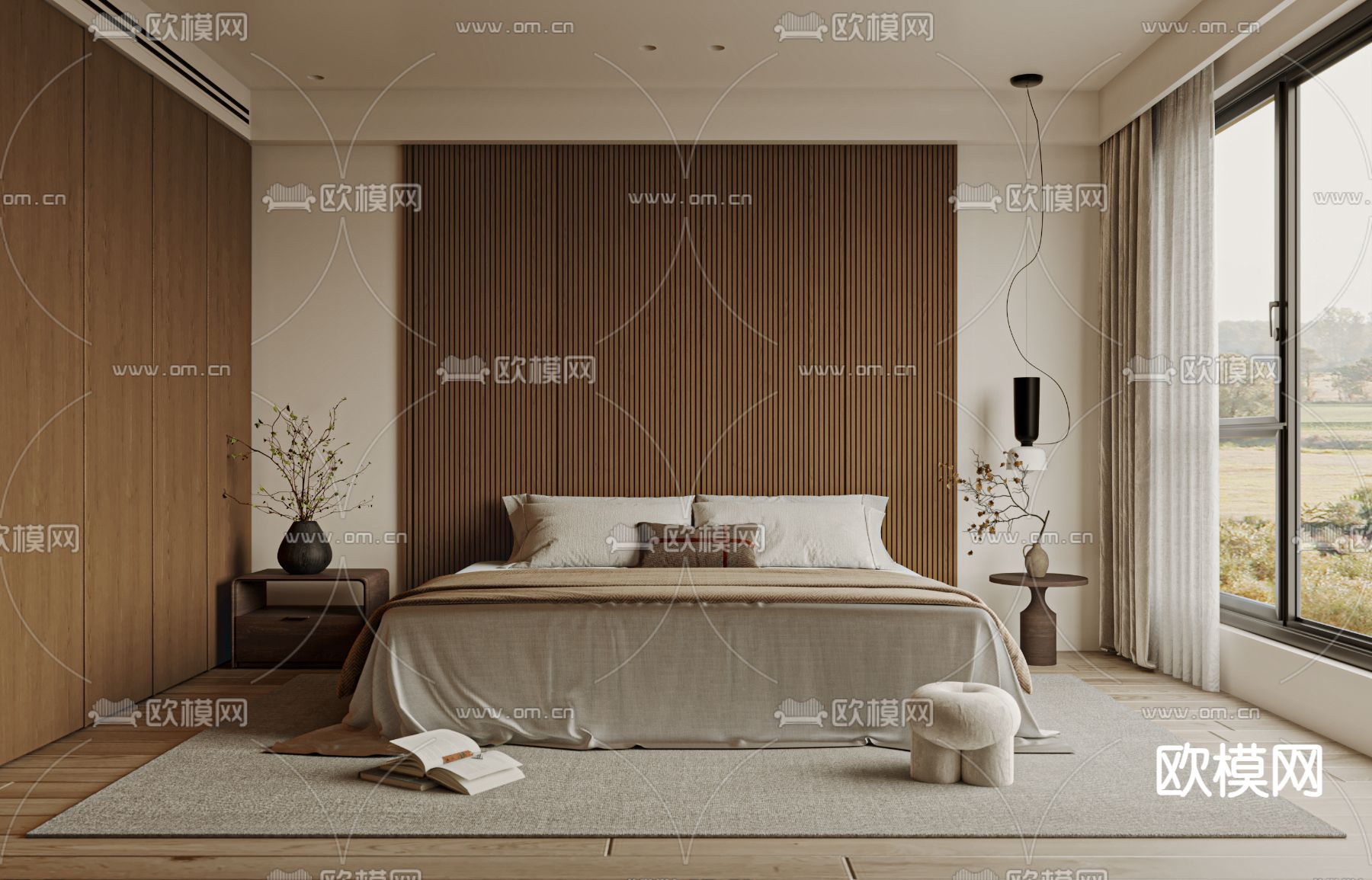 侘寂风卧室 主卧su模型下载（渲染图1）